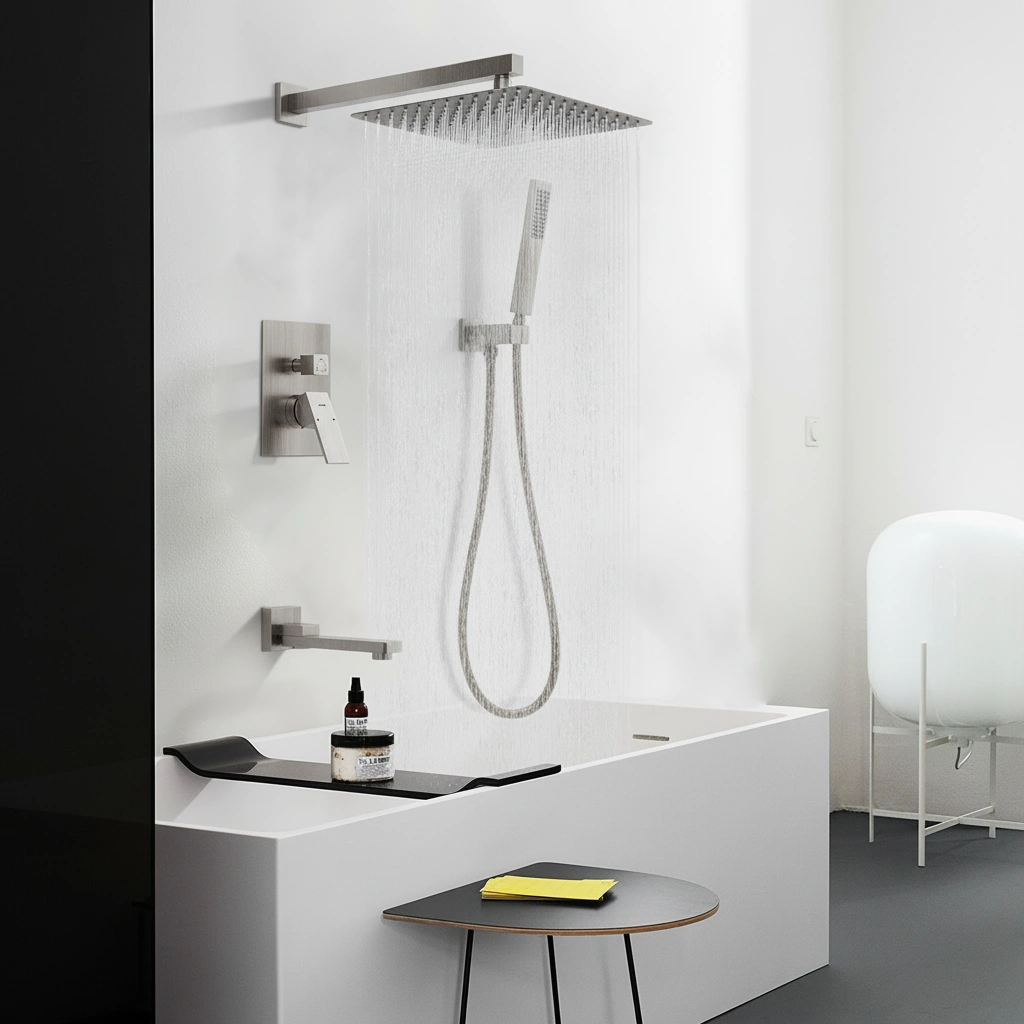 Male NPT Folding Bathtub Shower Faucet, Rain Shower Head System with Bath Tub Faucet Set and Handheld for Bathroom, Brushed Nickel 3 Function[Unable ship on weekends, TK/TEMU only for pickup, only TX10643 warehouse supports GOFO] view 3
