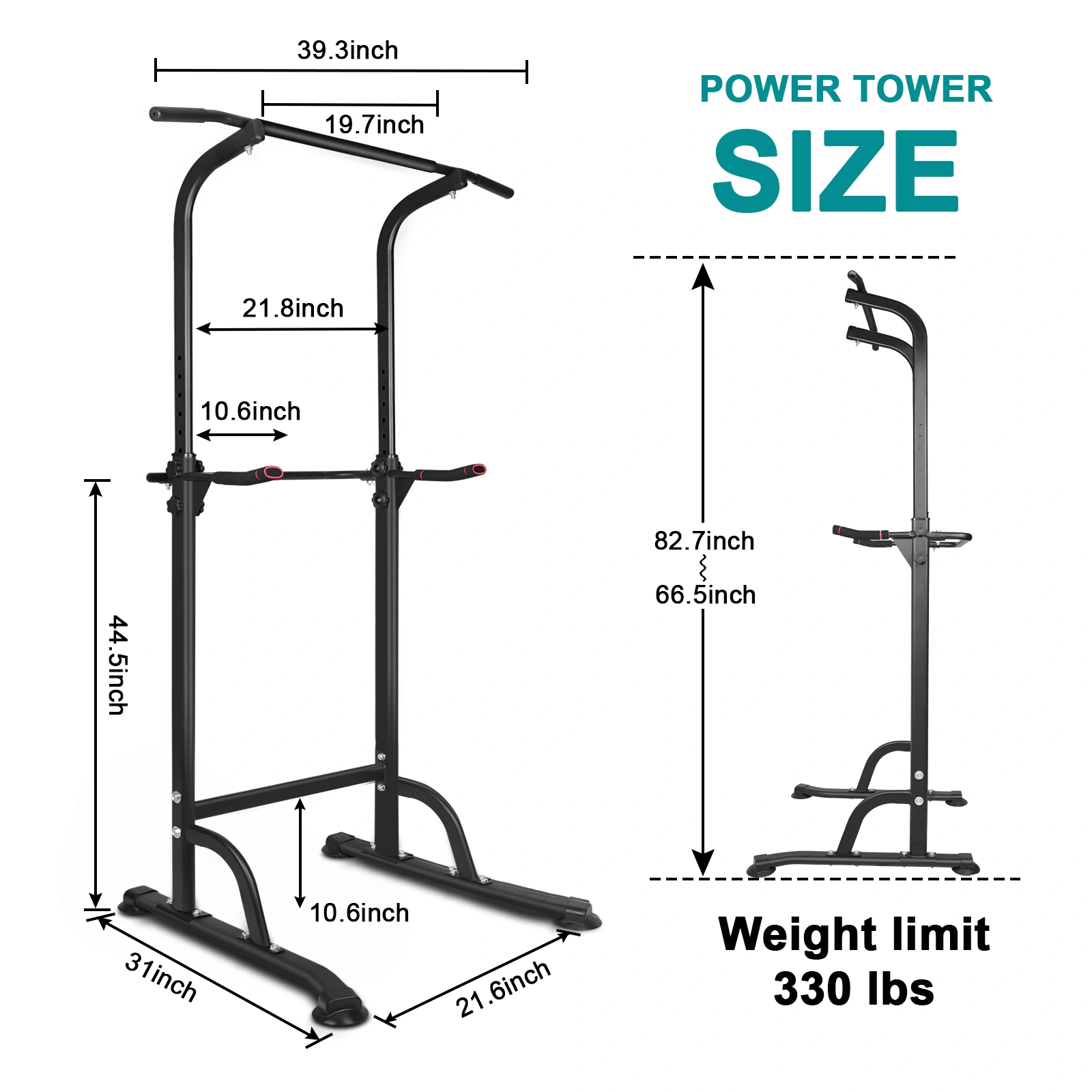 Power Tower Dip Station - Height Adjustable Pull Up Bar, Multi-Function Home Gym Strength Training Equipment for Full Body Workout view 10