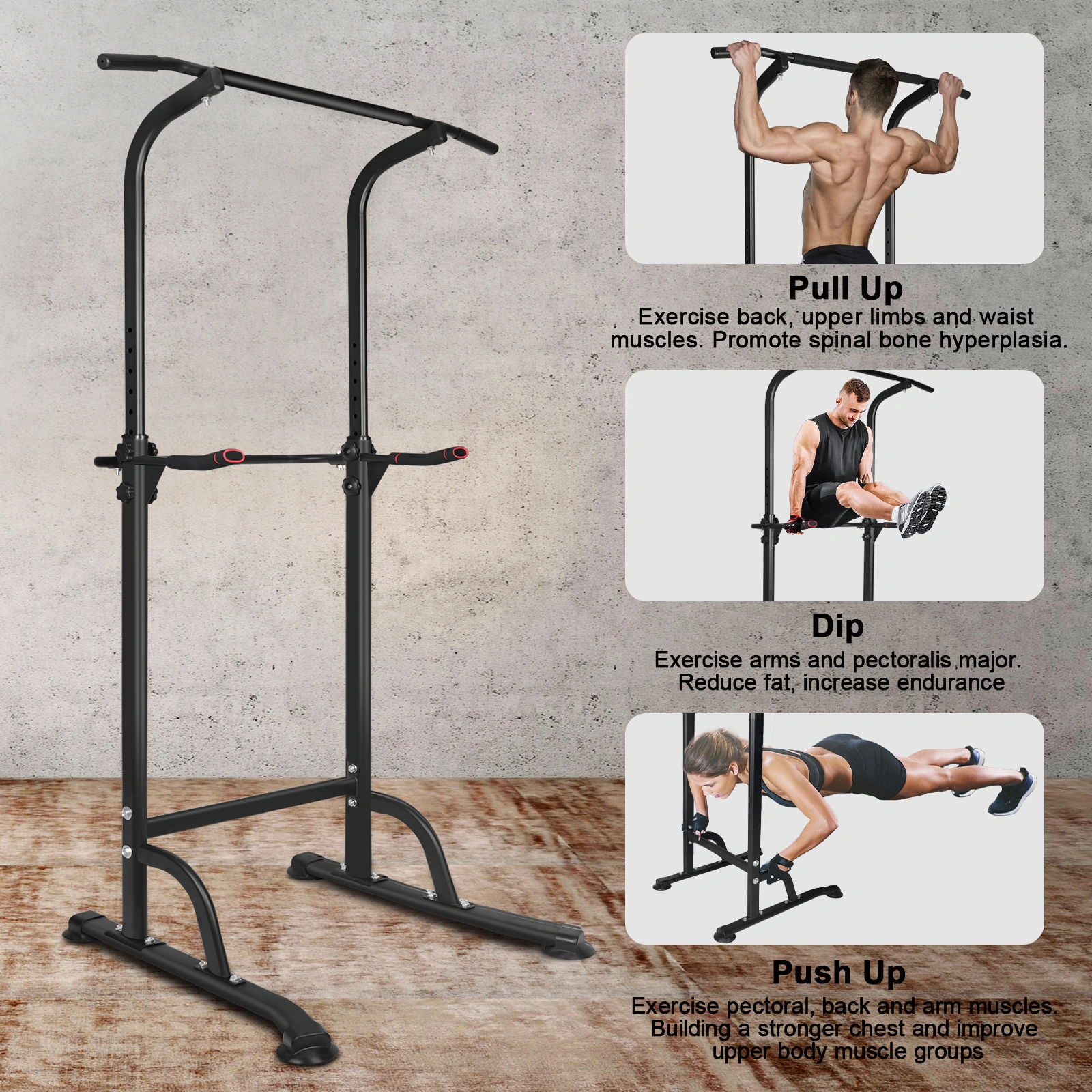 Power Tower Dip Station - Height Adjustable Pull Up Bar, Multi-Function Home Gym Strength Training Equipment for Full Body Workout view 4
