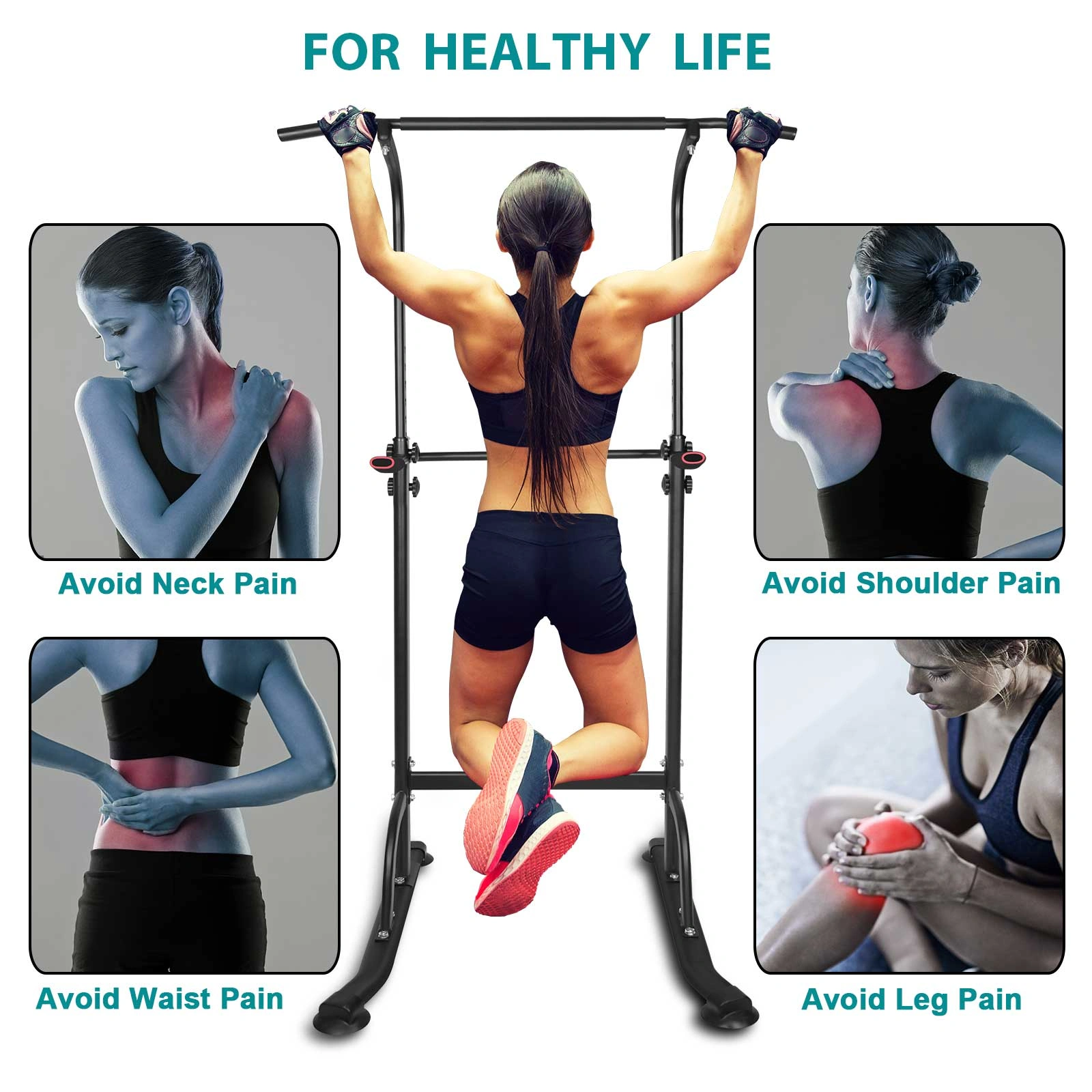 Power Tower Dip Station - Height Adjustable Pull Up Bar, Multi-Function Home Gym Strength Training Equipment for Full Body Workout view 7