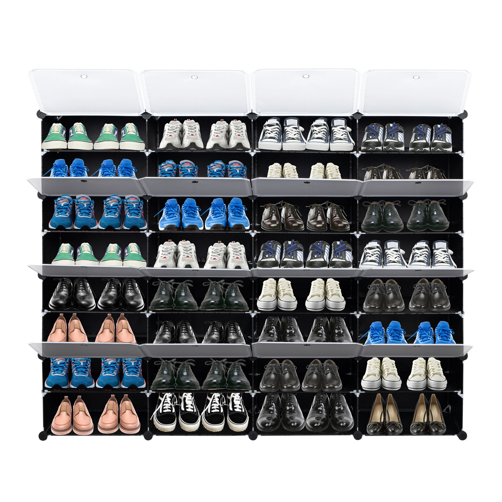 8-Tier Portable 64 Pair Shoe Rack Organizer 32 Grids Tower Shelf Storage Cabinet Stand Expandable for Heels, Boots, Slippers, Black view 7