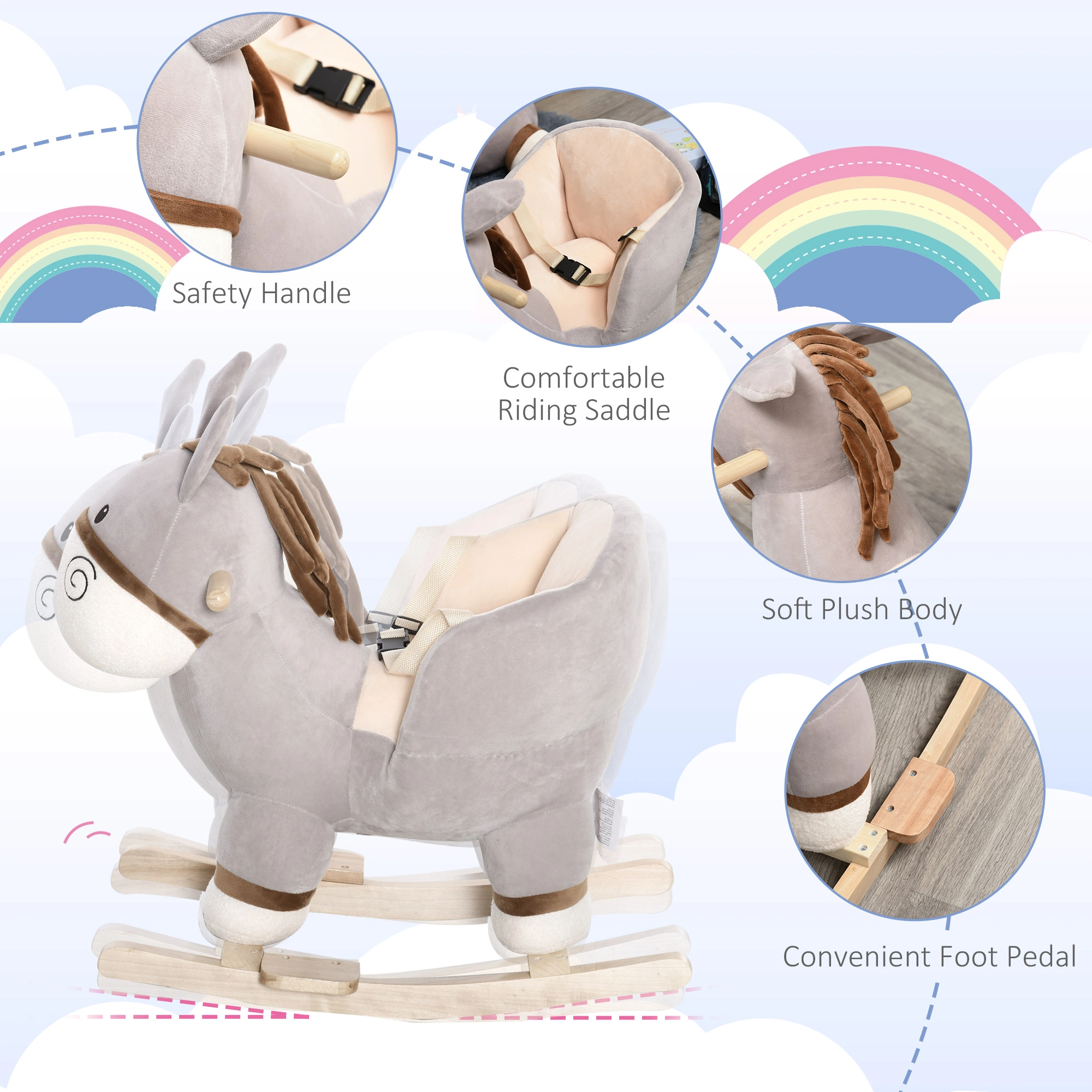 Kids Rocking Horse, Wooden Ride-On Toy, Gentle Motion Design, Toddlers Play Seat, Safe Indoor Outdoor view 3