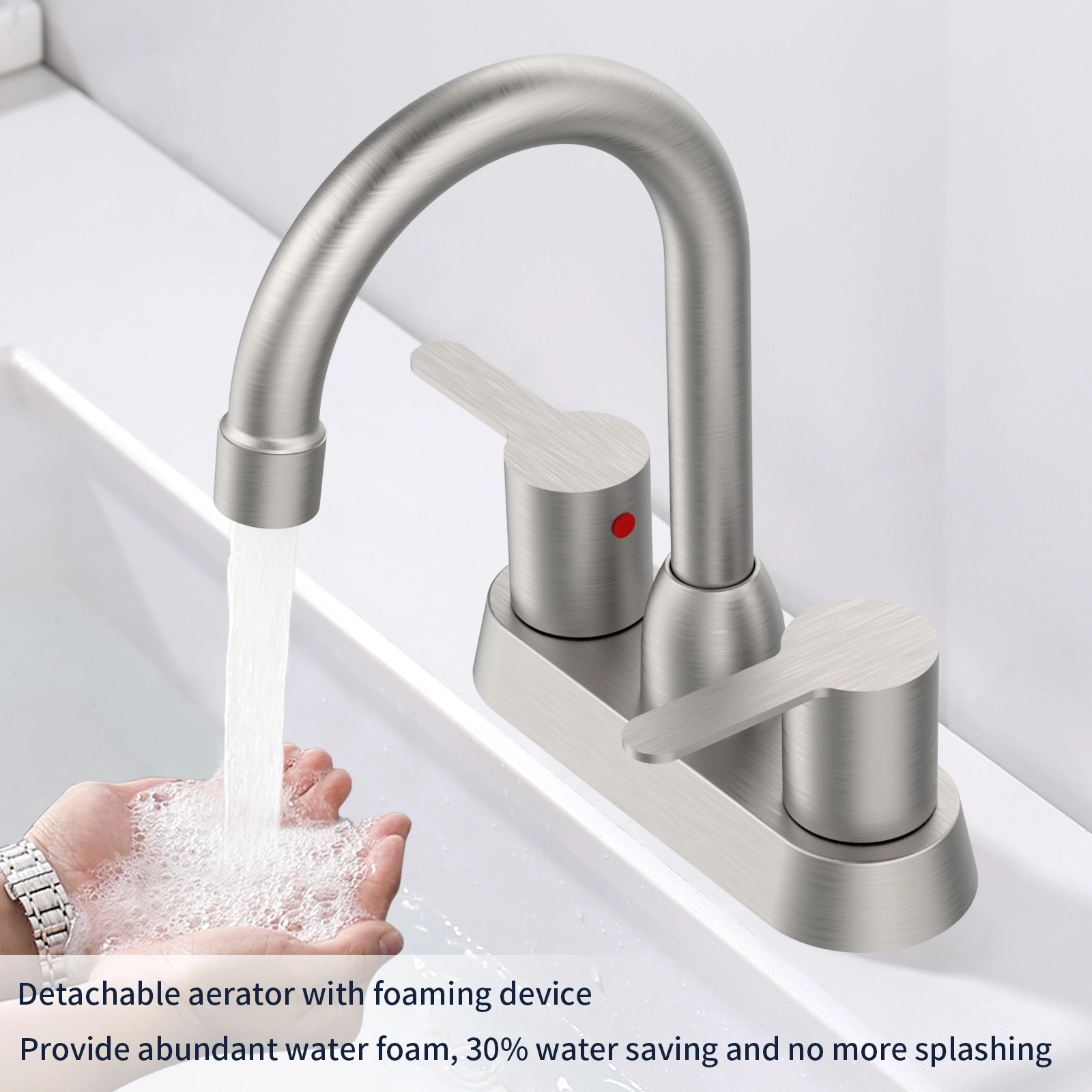2 Handles Bathroom Sink Faucet, Brushed Nickel Centerset RV Bathroom Faucets for 3 Hole [pop-up drain and hose not included][Unable ship on weekends, TK/TEMU only for pickup, only TX10643 warehouse supports GOFO] view 4