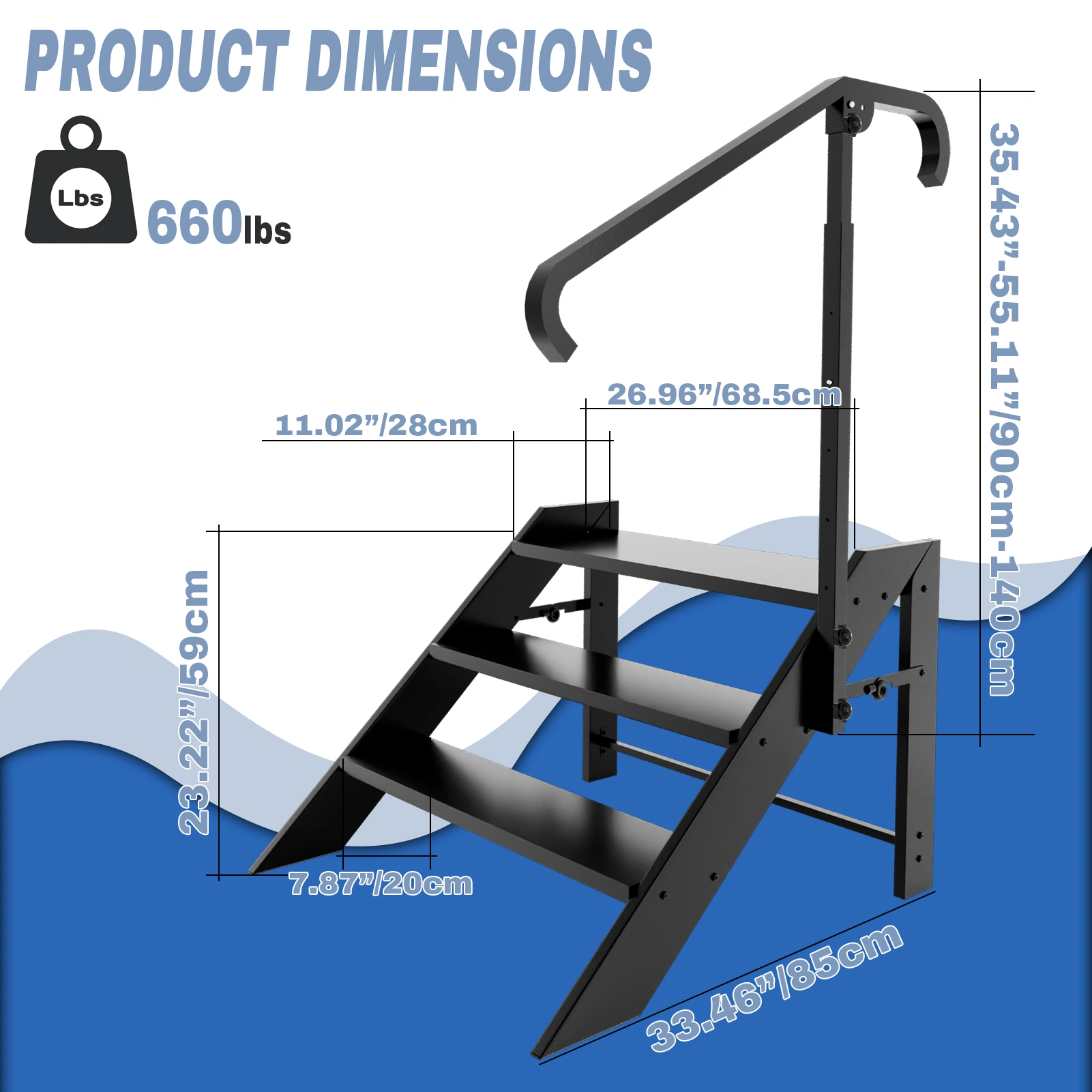 3 Step Folding Ladder, 660lbs Capacity, Non-Slip RV Steps & Hot Tub Stool for Home, Camper, Travel Trailer, Mobile Home, Spa, Porch view 2
