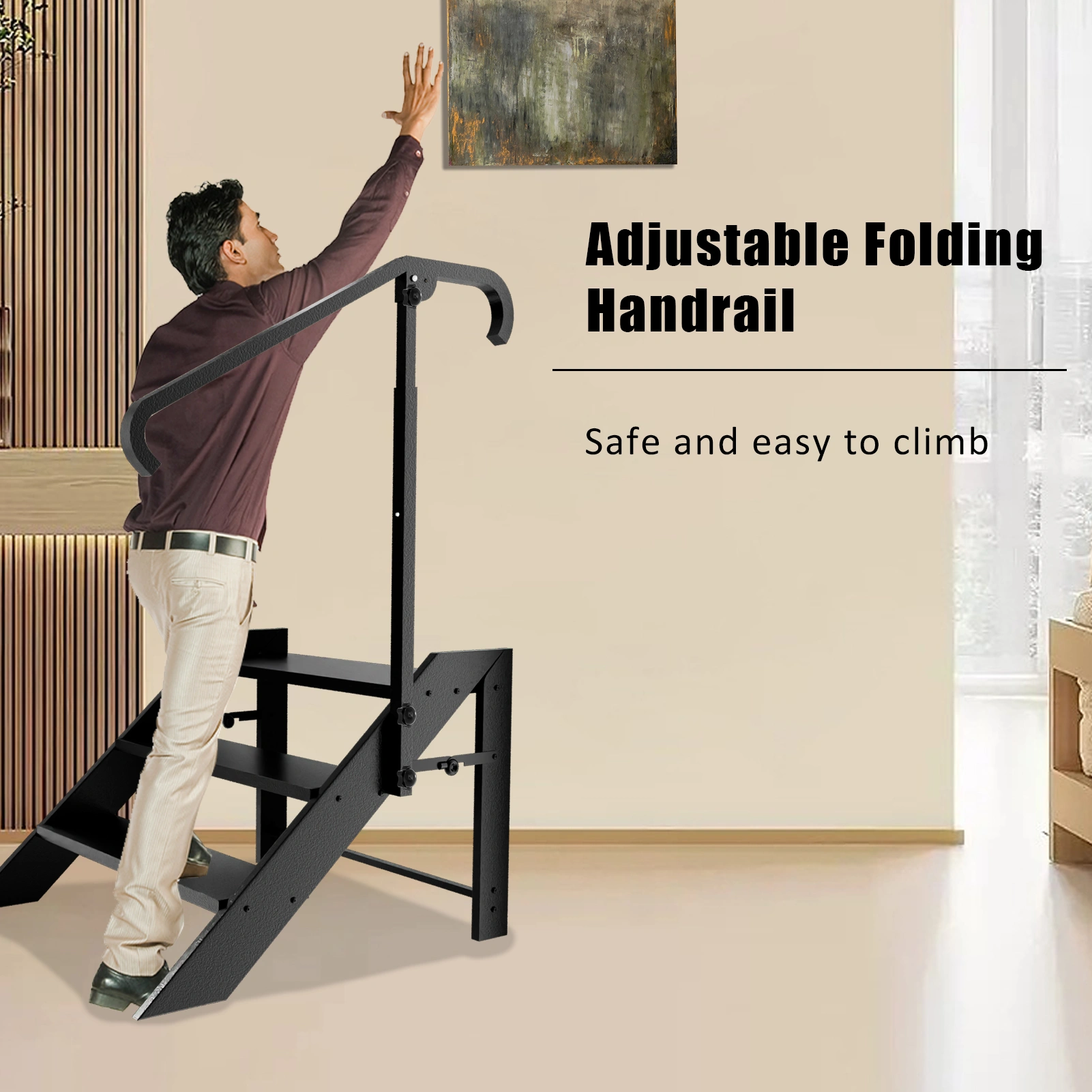 3 Step Folding Ladder, 660lbs Capacity, Non-Slip RV Steps & Hot Tub Stool for Home, Camper, Travel Trailer, Mobile Home, Spa, Porch view 4