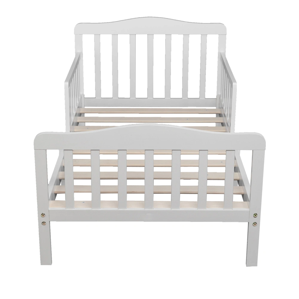 Wooden Baby Toddler Bed Children Bedroom Furniture with Safety Guardrails White view 4