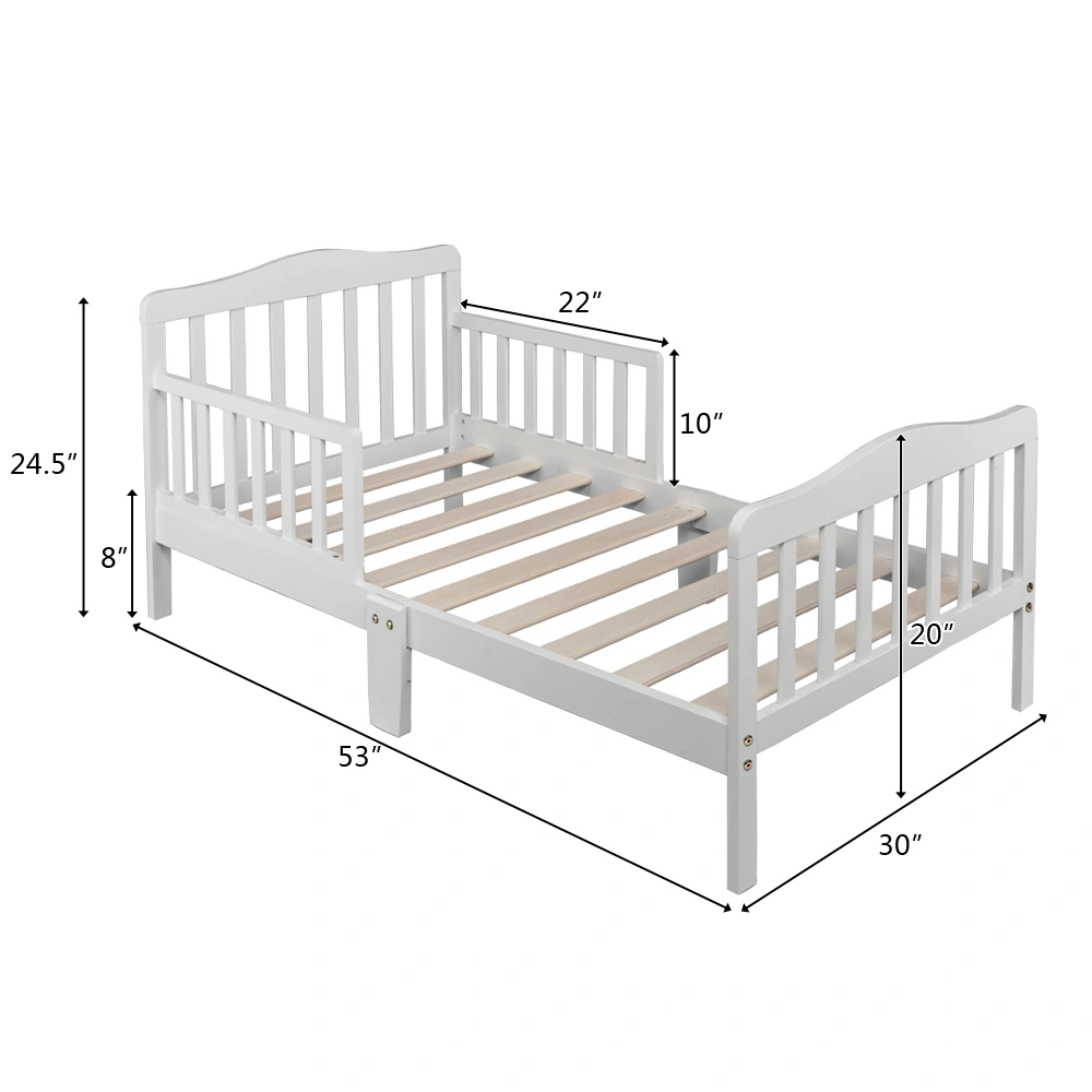 Wooden Baby Toddler Bed Children Bedroom Furniture with Safety Guardrails White view 9