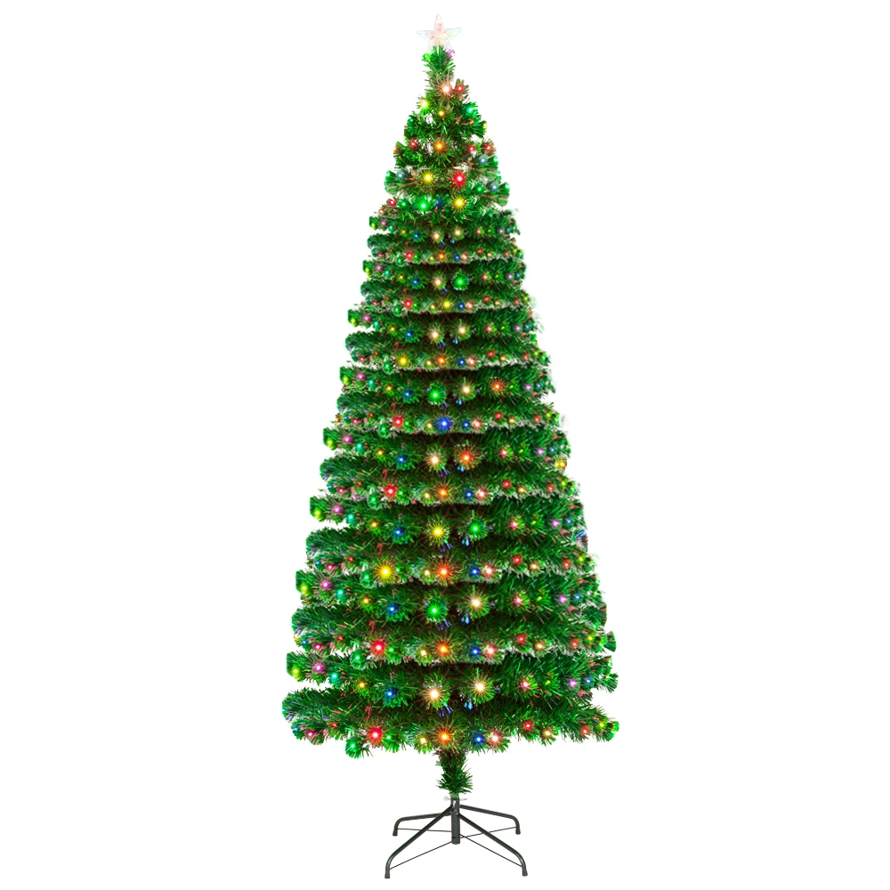 7.5ft Fiber Optic Christmas Tree, 260 LED Lights, 260 Branches, Light Green PVC Needles with Iron Stand, N101