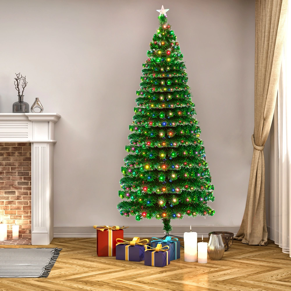 7.5ft Fiber Optic Christmas Tree, 260 LED Lights, 260 Branches, Light Green PVC Needles with Iron Stand, N101 view 3