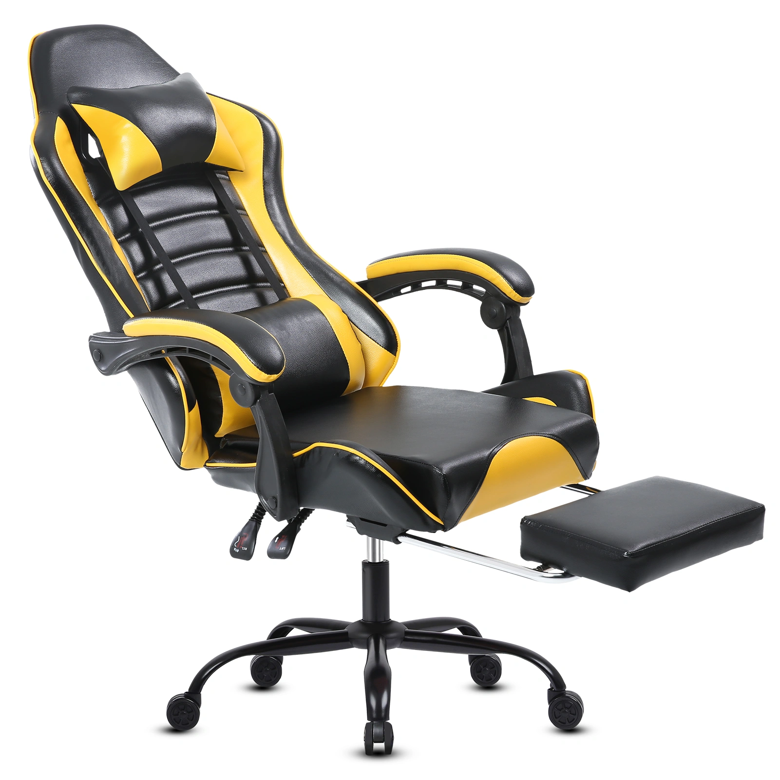 Gaming Chair with Footrest, Ergonomic PU Leather Big and Tall Computer Chair, 360° Swivel Height Adjustable Office Desk Chair, Blue view 2