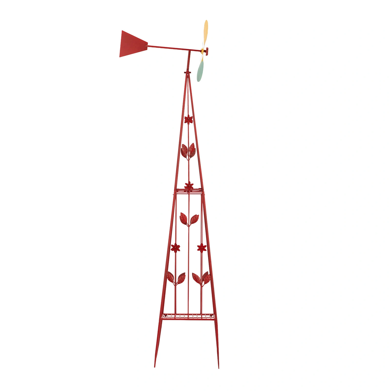 6.2ft Red 4-Blade Iron Windmill with 4-Leg Stand and Storage Shelf view 3
