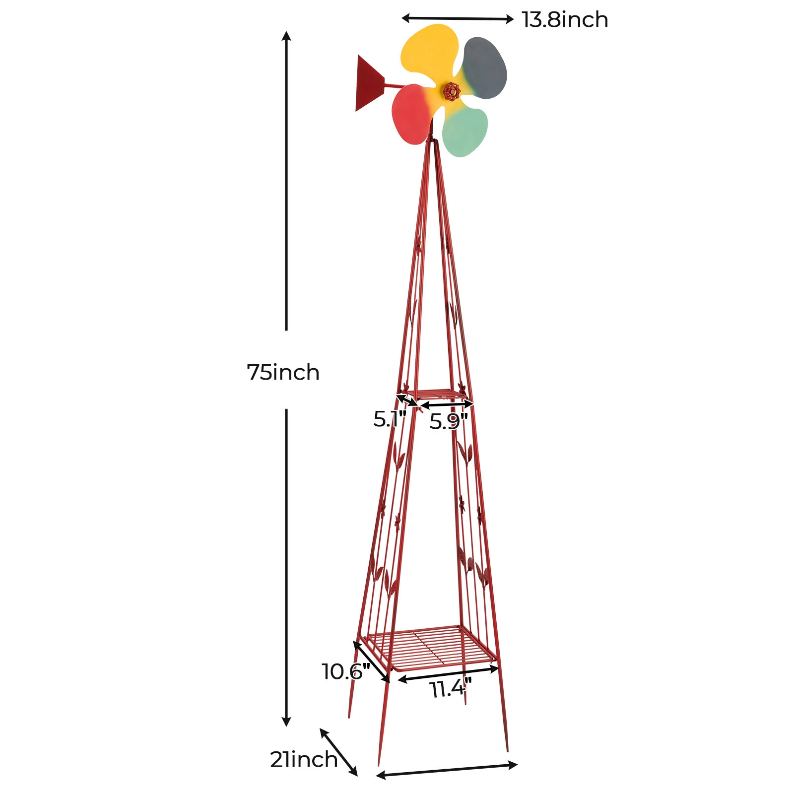 6.2ft Red 4-Blade Iron Windmill with 4-Leg Stand and Storage Shelf view 9