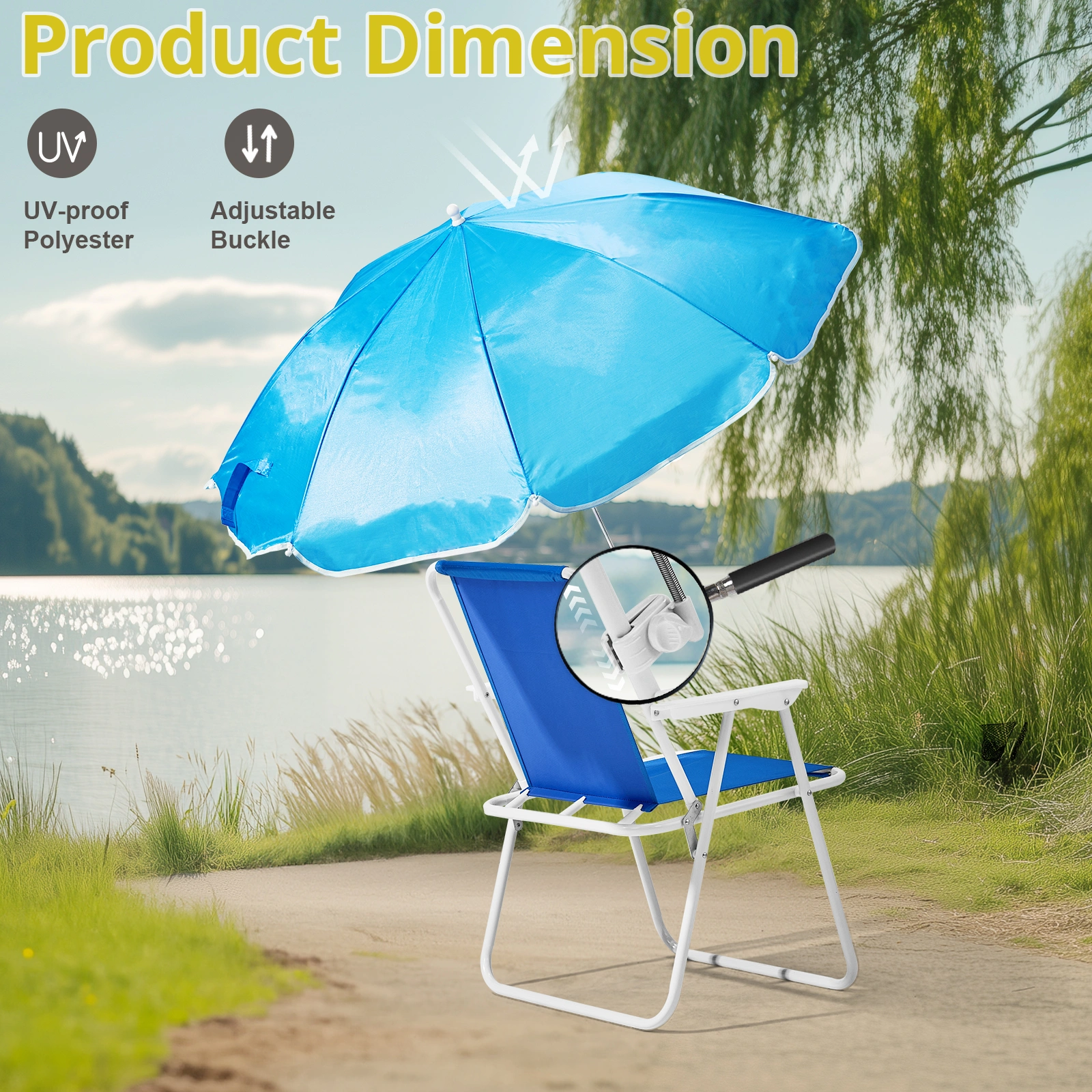 Folding Beach Chair with Umbrella for Adults, Lightweight Porable Camping Chair with 265lbs Capacity for Travel Picnic Concert & Outdoor Activities, Blue view 5
