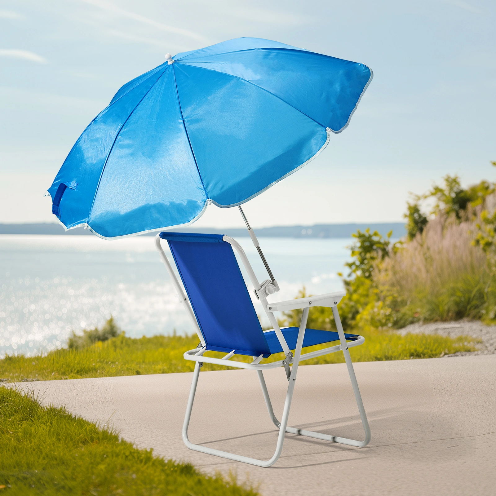 Folding Beach Chair with Umbrella for Adults, Lightweight Porable Camping Chair with 265lbs Capacity for Travel Picnic Concert & Outdoor Activities, Blue view 6