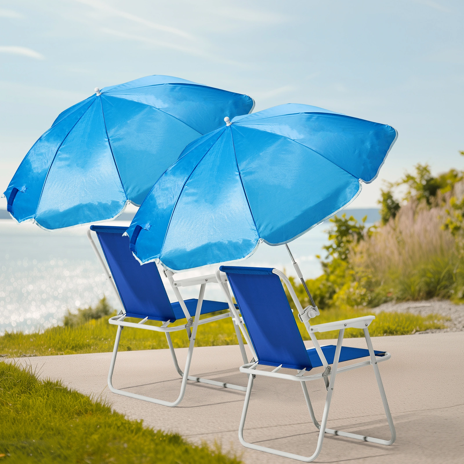 Folding Beach Chair with Umbrella for Adults, Lightweight Porable Camping Chair with 265lbs Capacity for Travel Picnic Concert & Outdoor Activities, Blue view 9