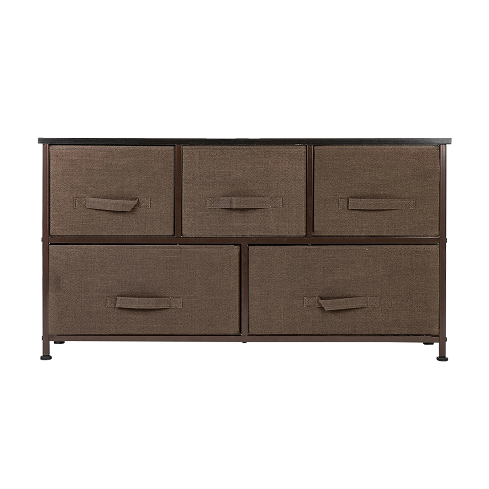 2-Tier Fabric Dresser Tower with 5 Drawers Metal Frame Brown Multi-Purpose Organizer for Closet Nursery Dorm Living Room Hallway