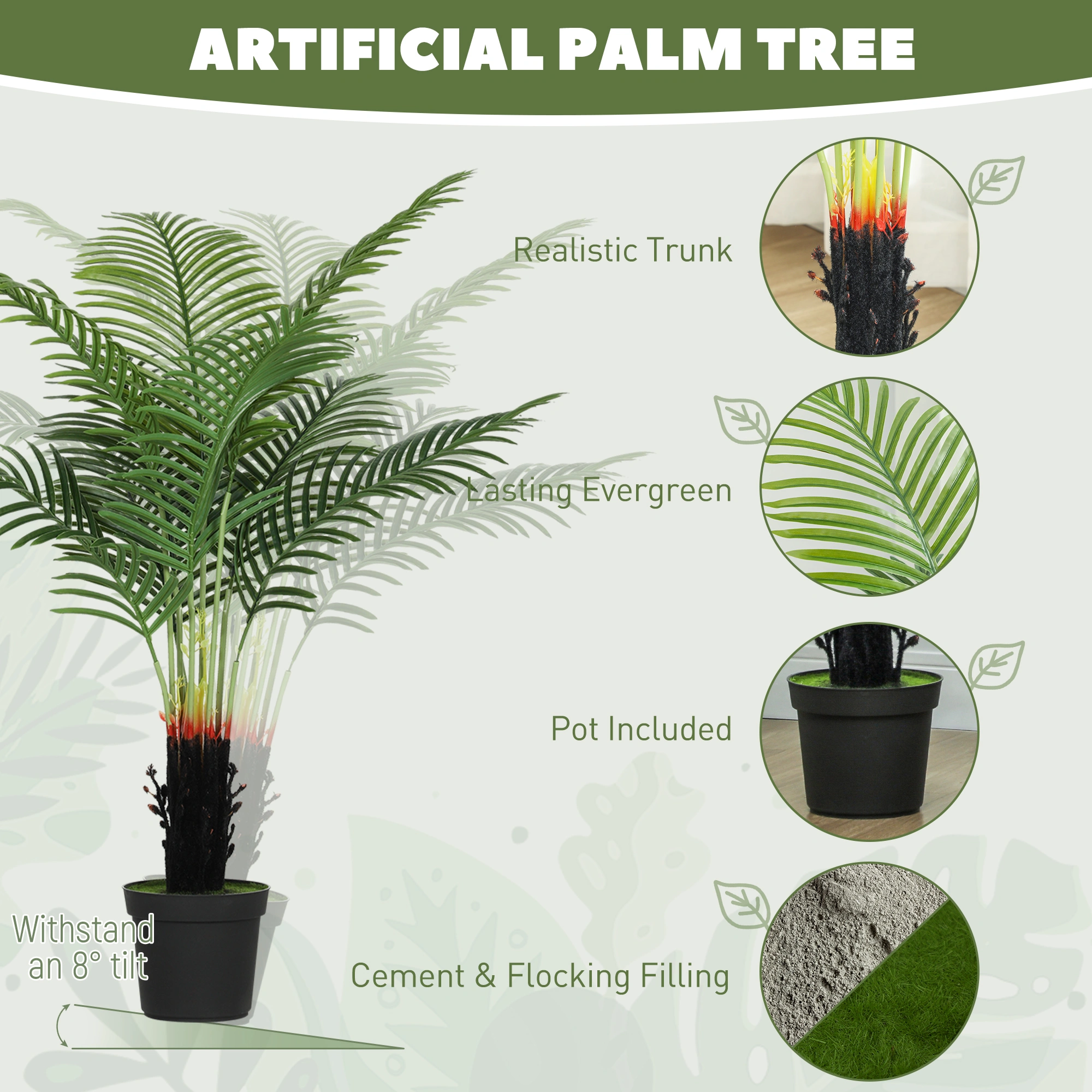 7ft Artificial Areca Palm Tree with Pot Fake Palm Plant Indoor Outdoor Home Decor view 4