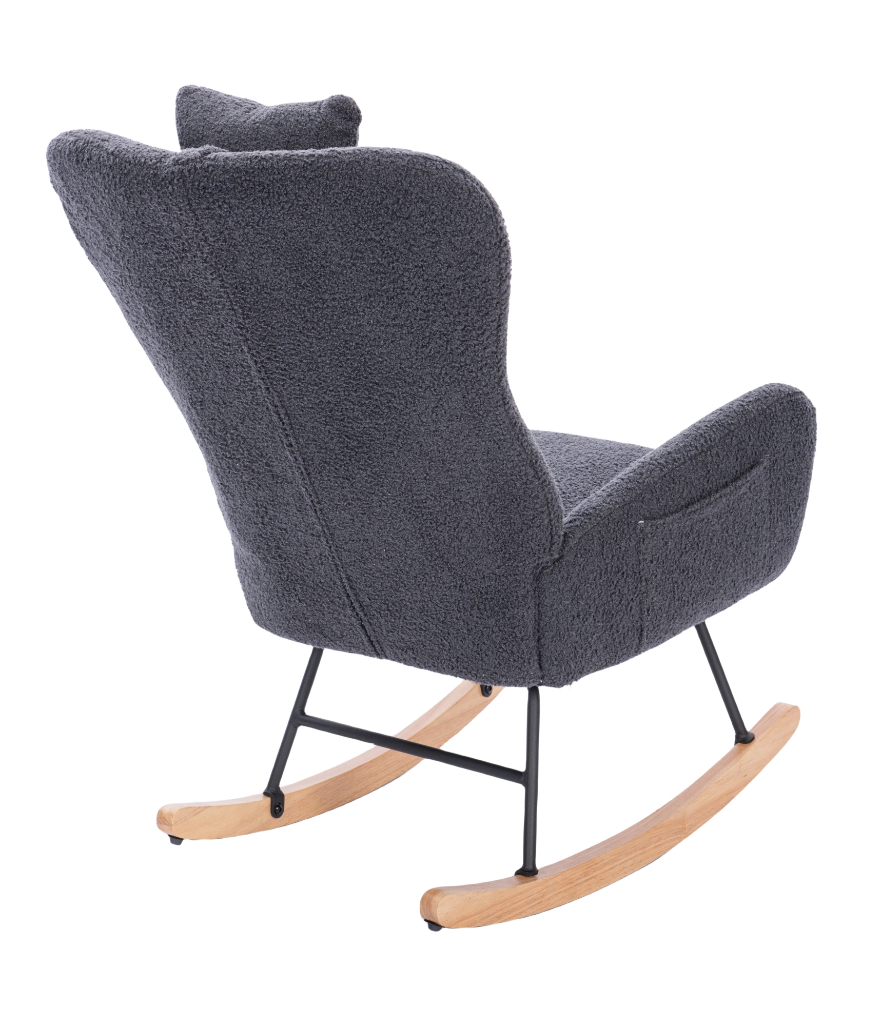 Teddy Upholstered Nursery Rocking Chair | Padded Glider Recliner for Living Room & Bedroom, Dark Grey Fabric view 6