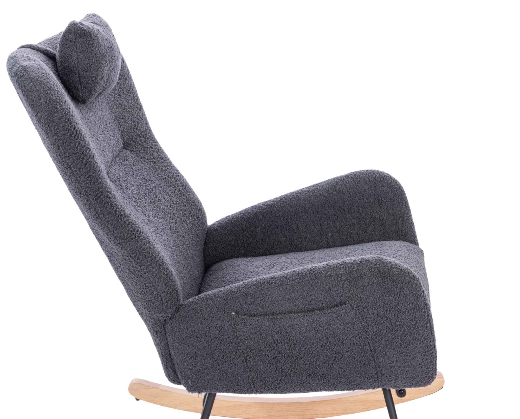 Teddy Upholstered Nursery Rocking Chair | Padded Glider Recliner for Living Room & Bedroom, Dark Grey Fabric view 8