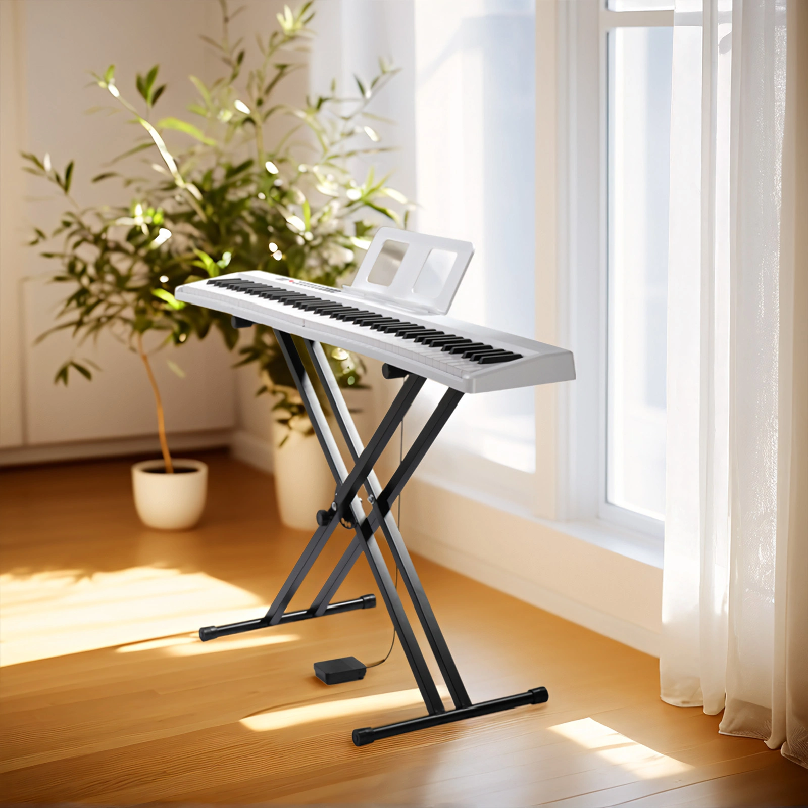 88 Key Folding Piano Semi-Weighted Standard Keyboards Digital Piano with Dual-tube X-Shape Stand, MIDI Bluetooth, Handbag,Headphone,for Piano Lover White color view 6