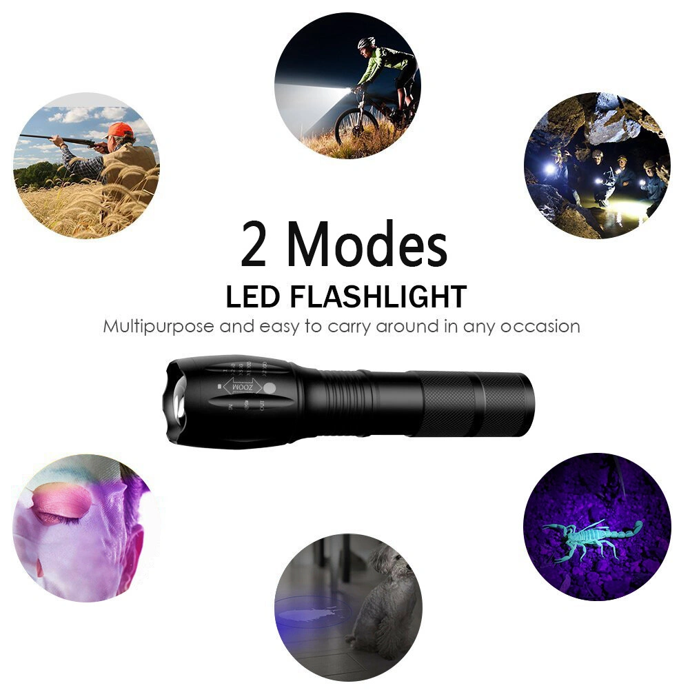 2 IN 1 LED Flashlight UV White Zoomable Detection Lamp Rechargeable Hunting Tactical Light view 2