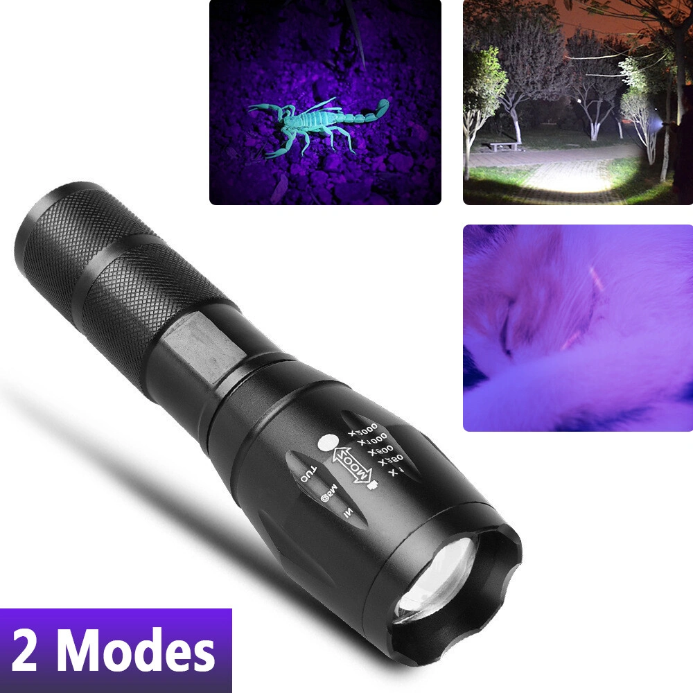 2 IN 1 LED Flashlight UV White Zoomable Detection Lamp Rechargeable Hunting Tactical Light view 4