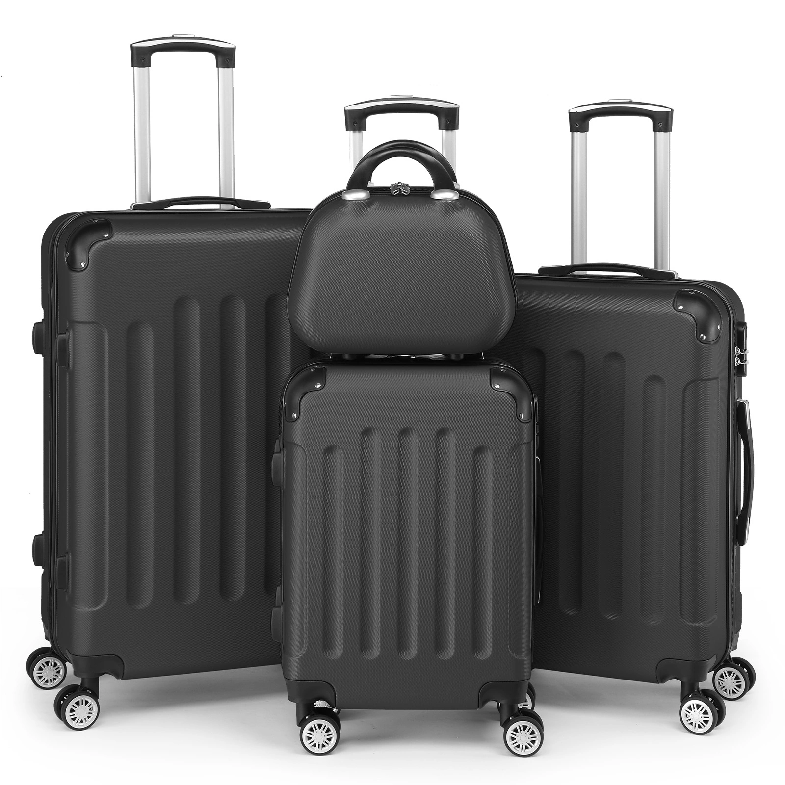 4-Piece ABS Luggage Set 20in+24in+28in+12in Handbag, Corner-Protected Hard Shell, Steel Telescopic Handle, Classic Black