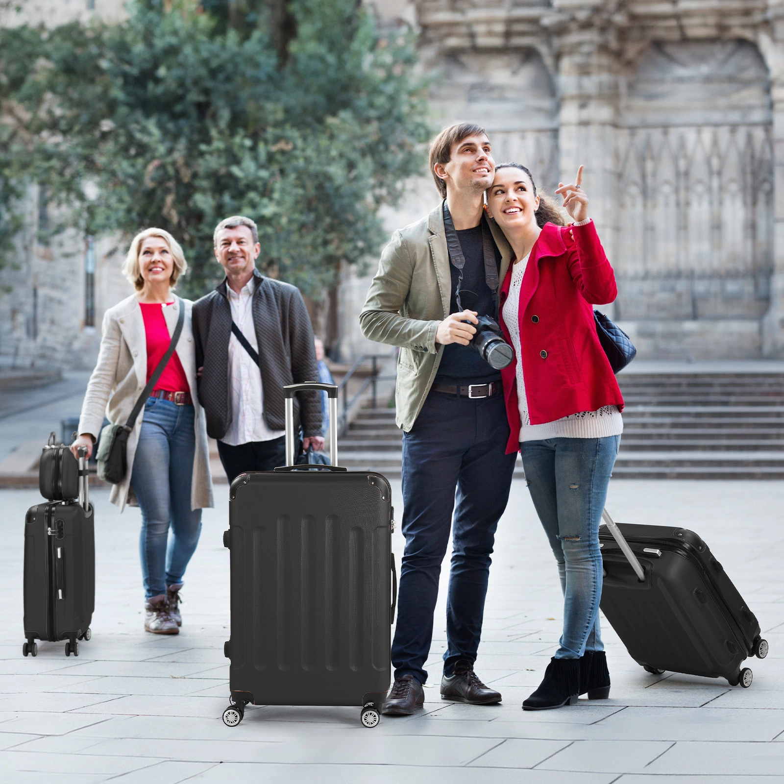 4-Piece ABS Luggage Set 20in+24in+28in+12in Handbag, Corner-Protected Hard Shell, Steel Telescopic Handle, Classic Black view 3