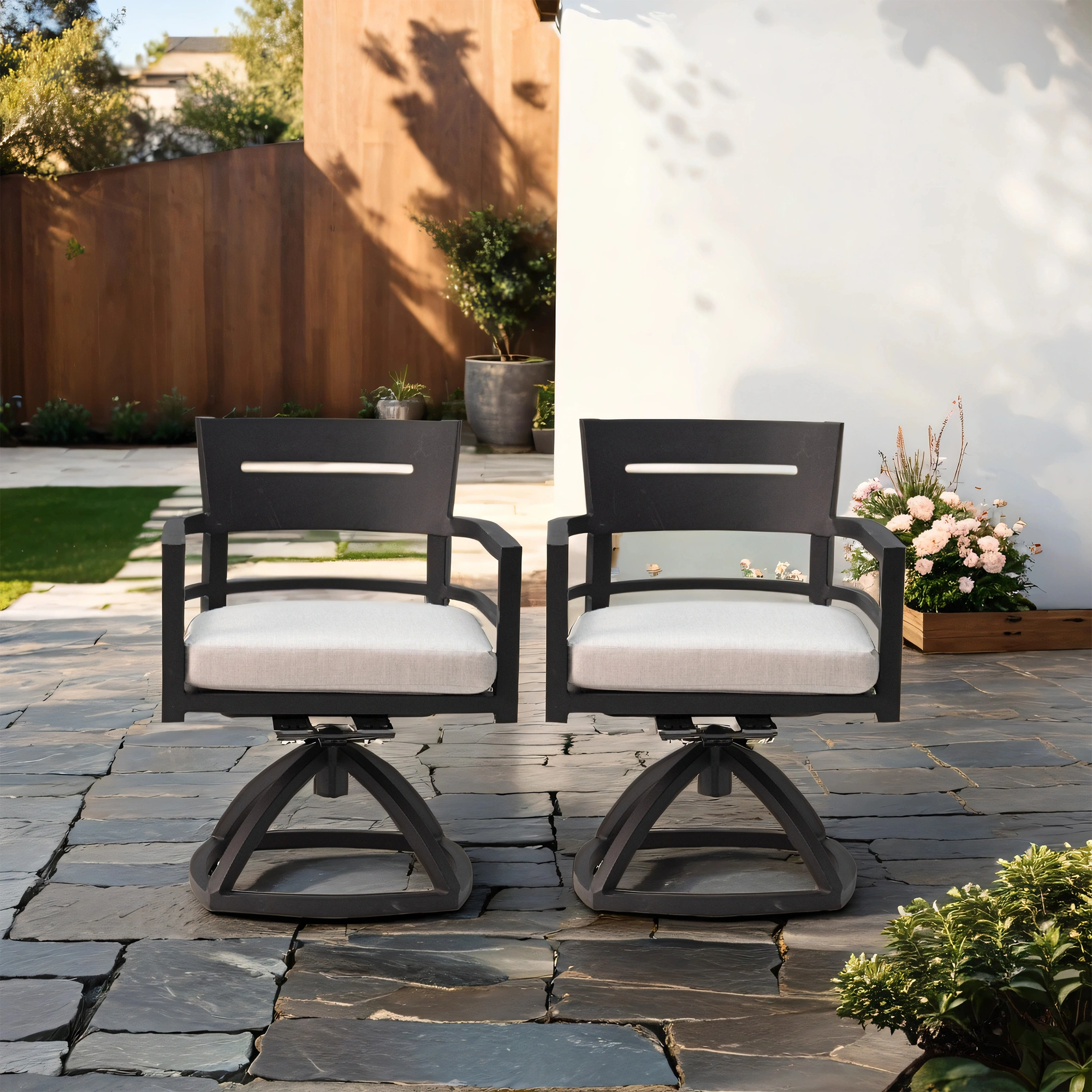 2Pcs Outdoor Patio Aluminum Swivel Rocker Chairs with Sunbrella Cushions, Ember Black view 2