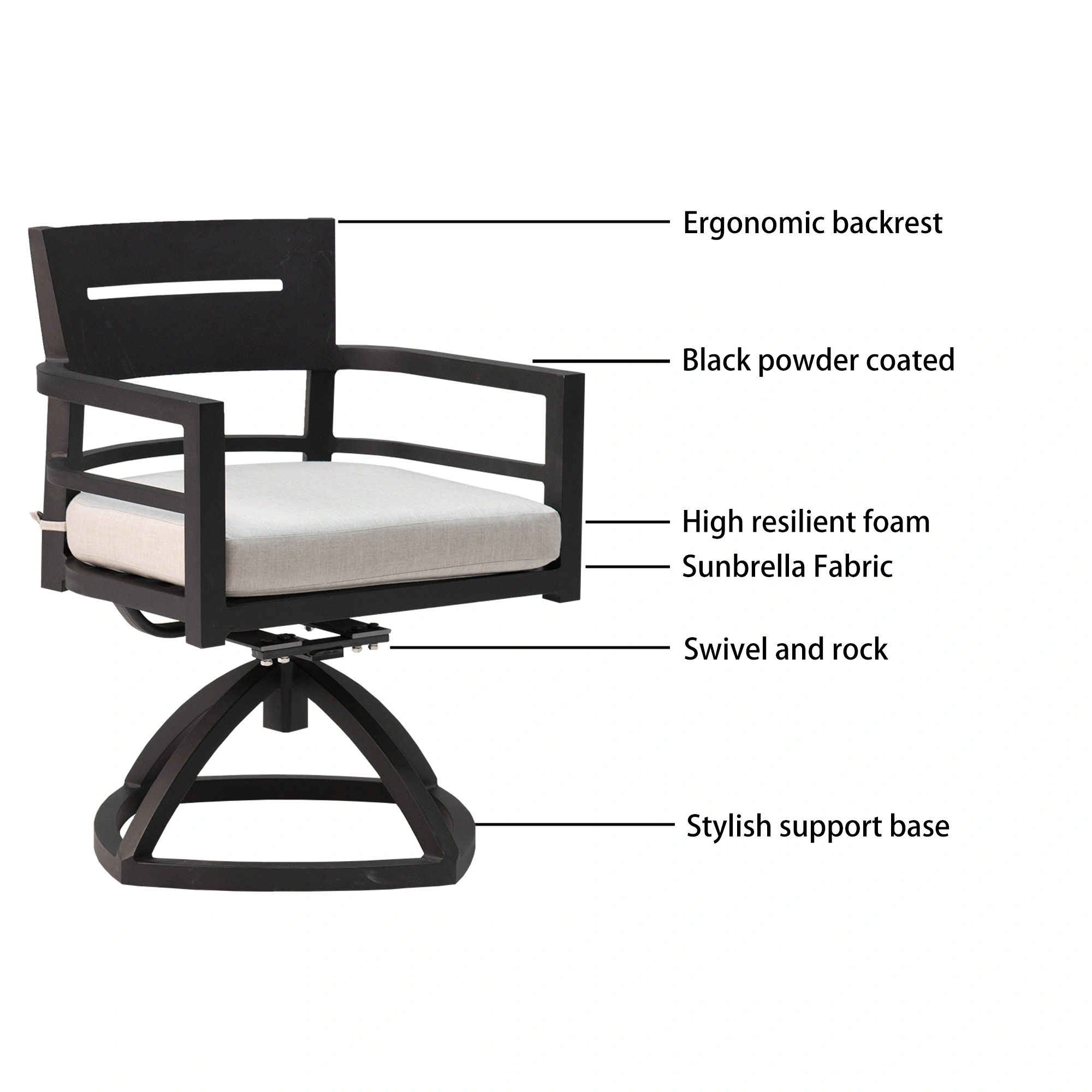 2Pcs Outdoor Patio Aluminum Swivel Rocker Chairs with Sunbrella Cushions, Ember Black view 3