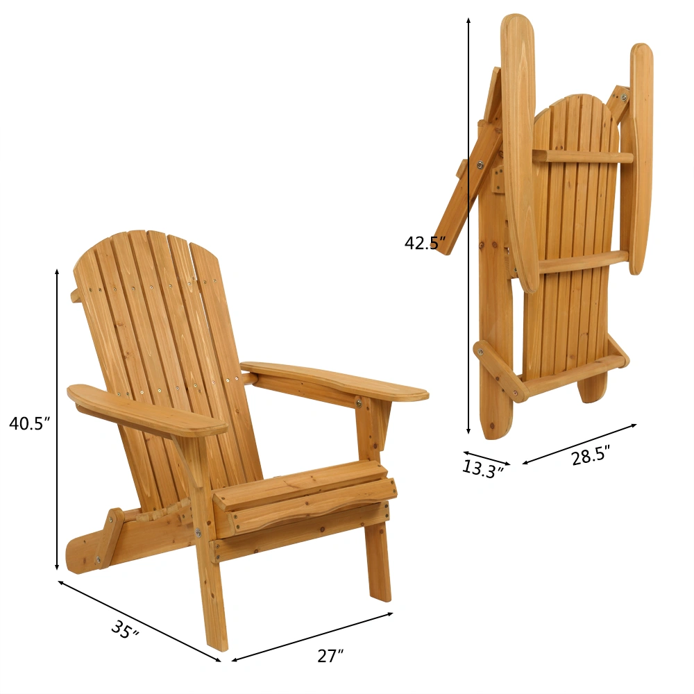 Folding Wooden Adirondack Lounger Chair with Natural Finish view 18