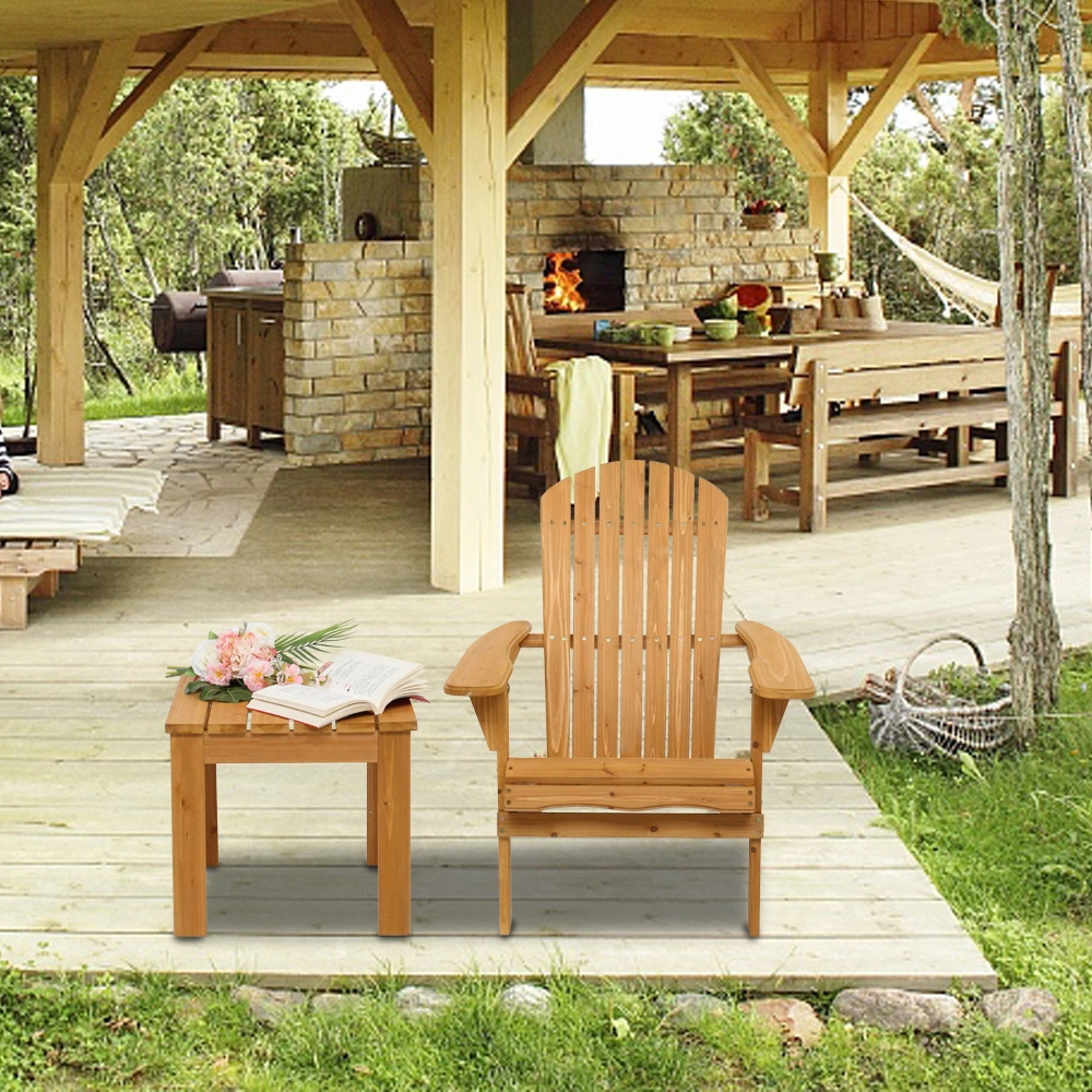 Folding Wooden Adirondack Lounger Chair with Natural Finish view 29