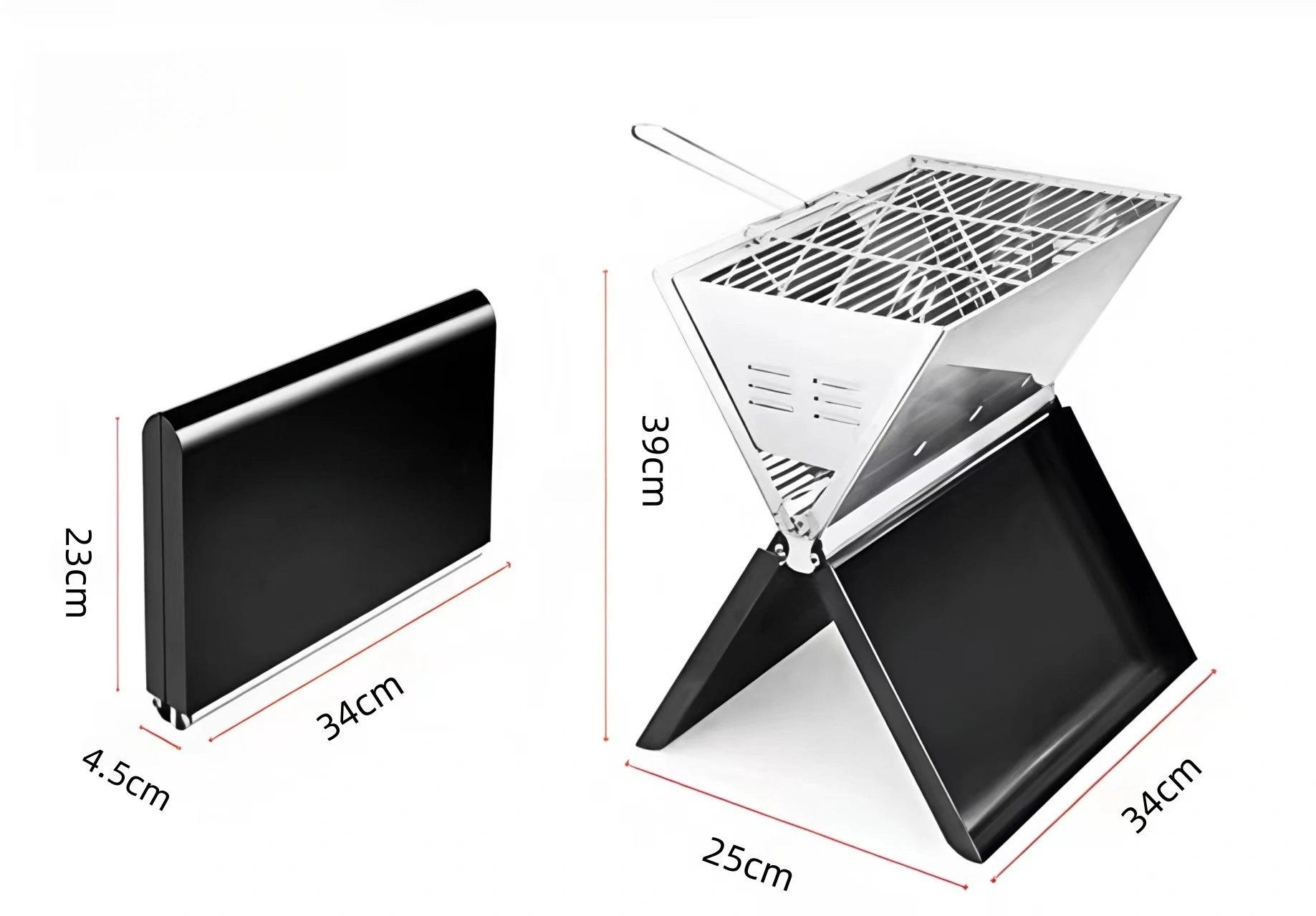 Portable Foldable Briefcase BBQ Grill, Black Powder Coated Iron Outdoor Barbecue for Camping 2-5 People view 5