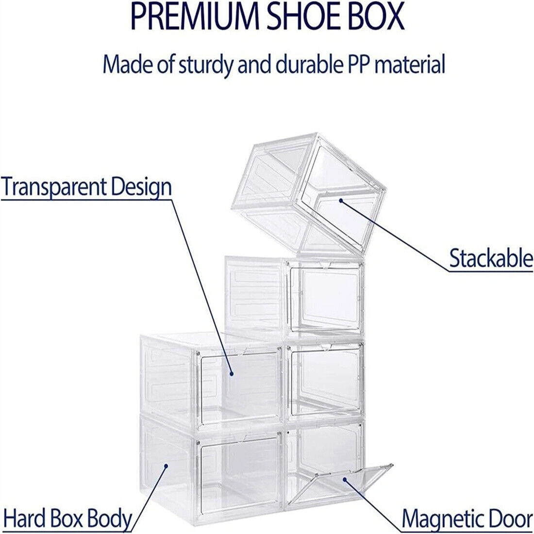 6-Pack Transparent Shoe Storage Boxes, Stackable Plastic Sneaker Organizers, Clear Shoe Container view 5
