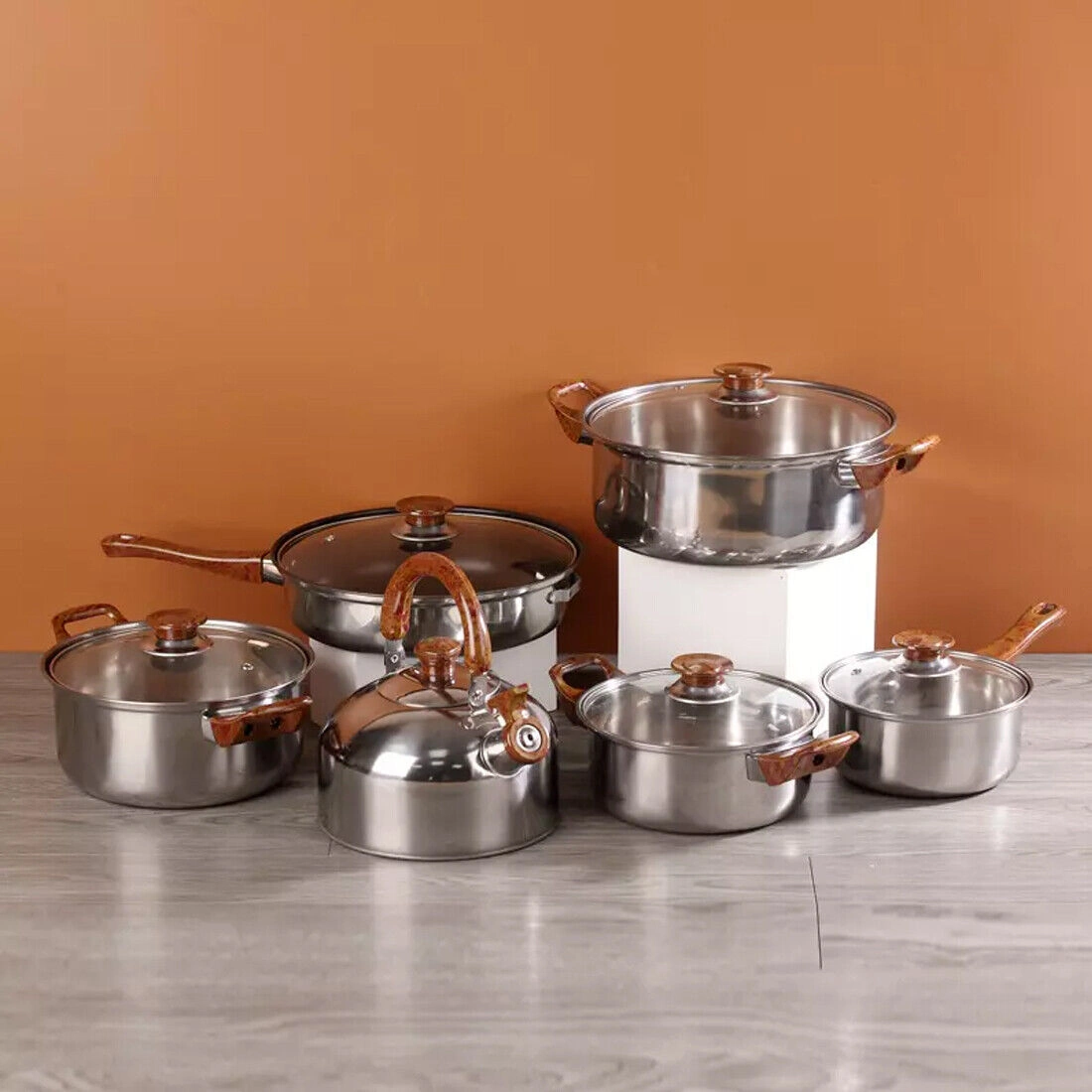 12-Piece Stainless Steel Cookware Set, Saucepan, Casserole & Frying Pan with Glass Lids view 2