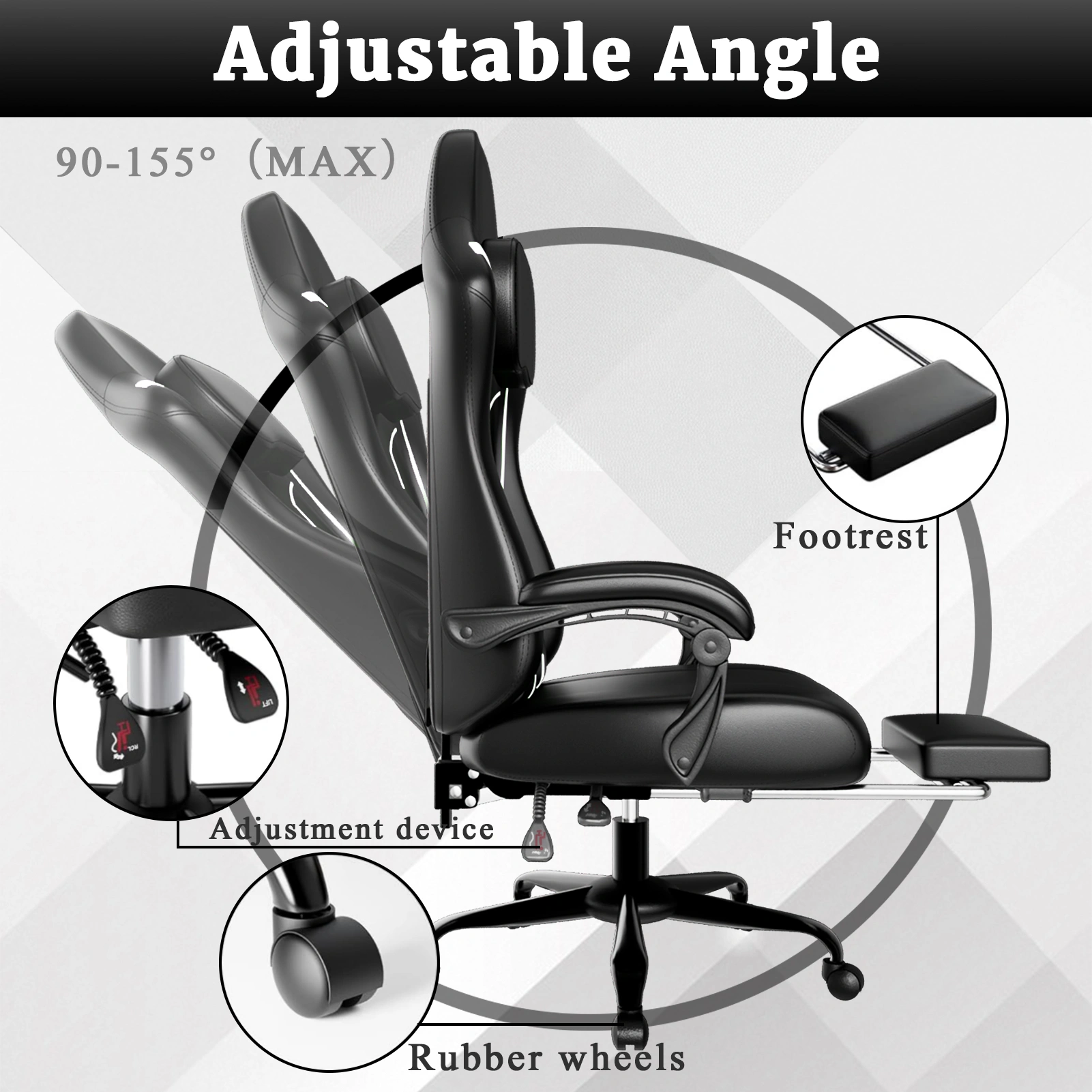 Ergonomic Gaming Chair with Pocket Spring Cushion & Footrest, Height Adjustable Swivel Computer Chair, High Back Video Game Chair with Headrest for Adults view 5