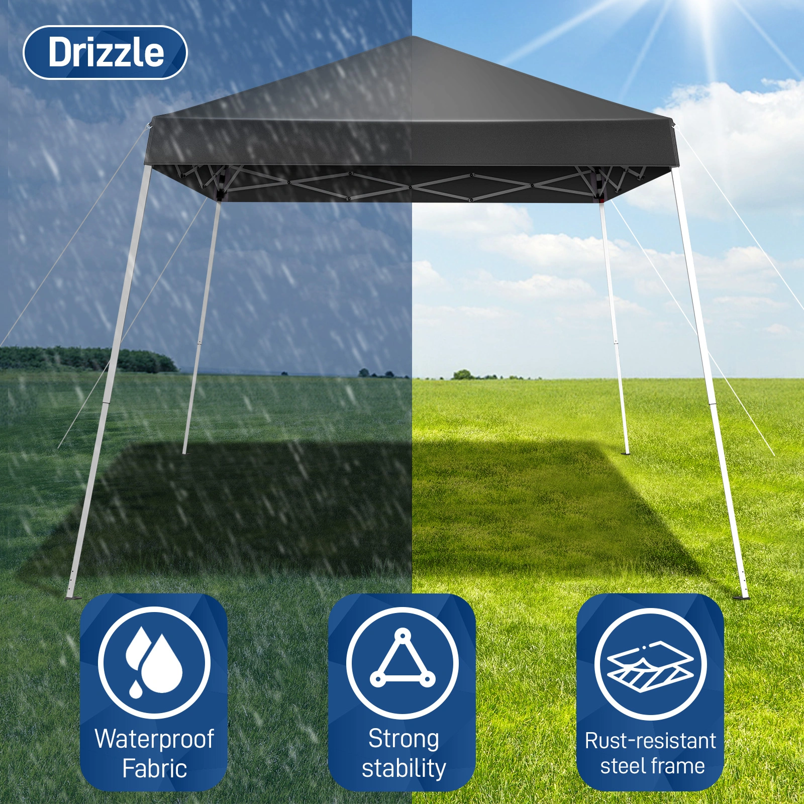 6x6ft Pop Up Canopy Tent, Outdoor Tent Canopy Foldable Portable Canopies for Camping, Patio, Easy Up Gazebo Canopy with Carry Bag Slant Legs, Dark Grey view 10