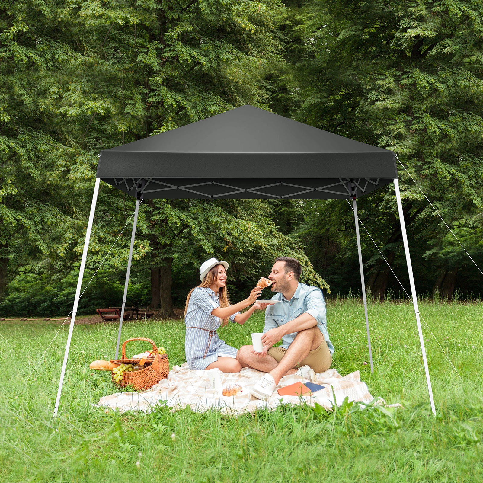 6x6ft Pop Up Canopy Tent, Outdoor Tent Canopy Foldable Portable Canopies for Camping, Patio, Easy Up Gazebo Canopy with Carry Bag Slant Legs, Dark Grey view 11