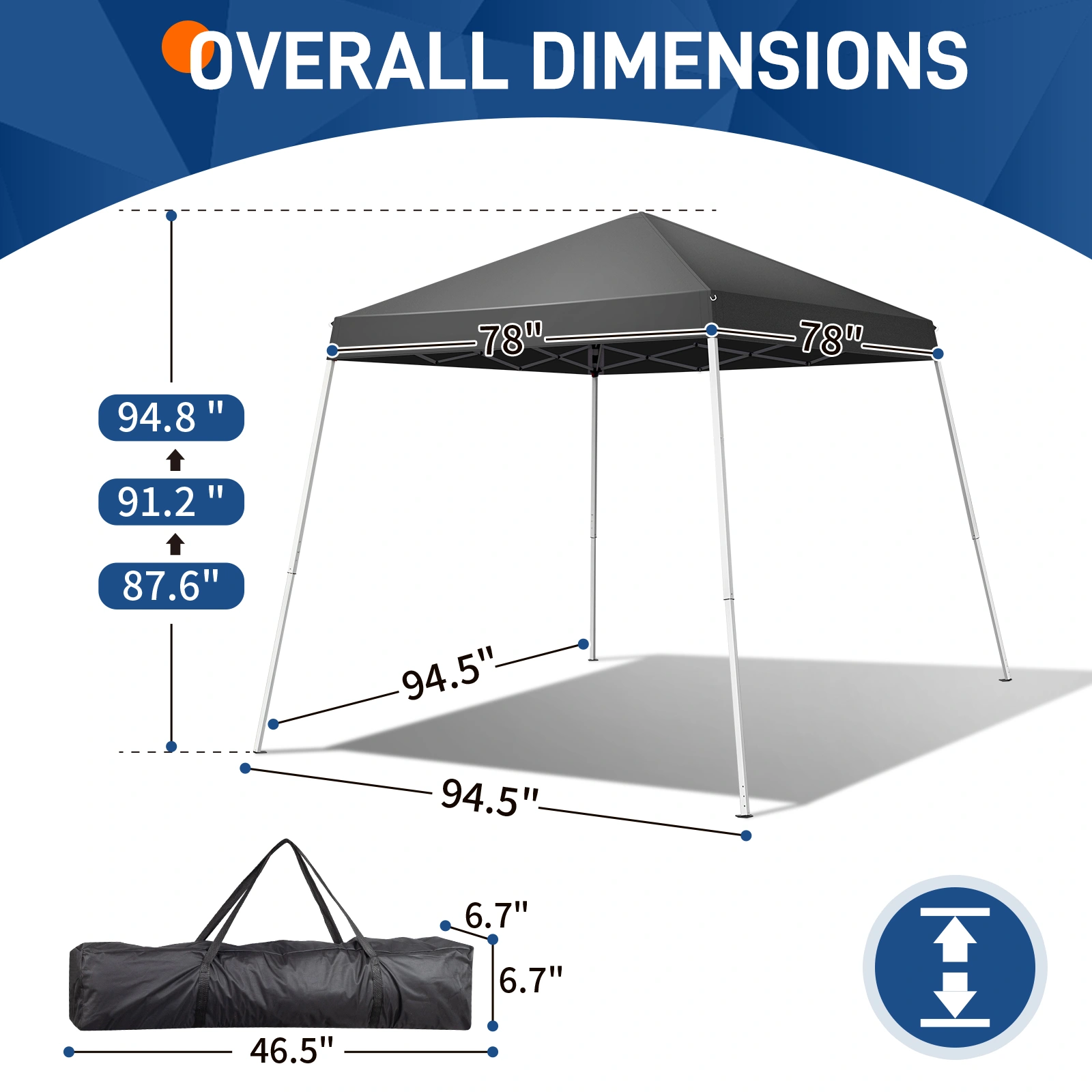 6x6ft Pop Up Canopy Tent, Outdoor Tent Canopy Foldable Portable Canopies for Camping, Patio, Easy Up Gazebo Canopy with Carry Bag Slant Legs, Dark Grey view 2