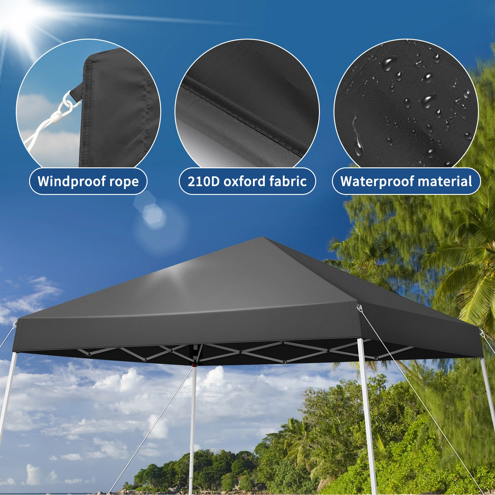 6x6ft Pop Up Canopy Tent, Outdoor Tent Canopy Foldable Portable Canopies for Camping, Patio, Easy Up Gazebo Canopy with Carry Bag Slant Legs, Dark Grey view 9