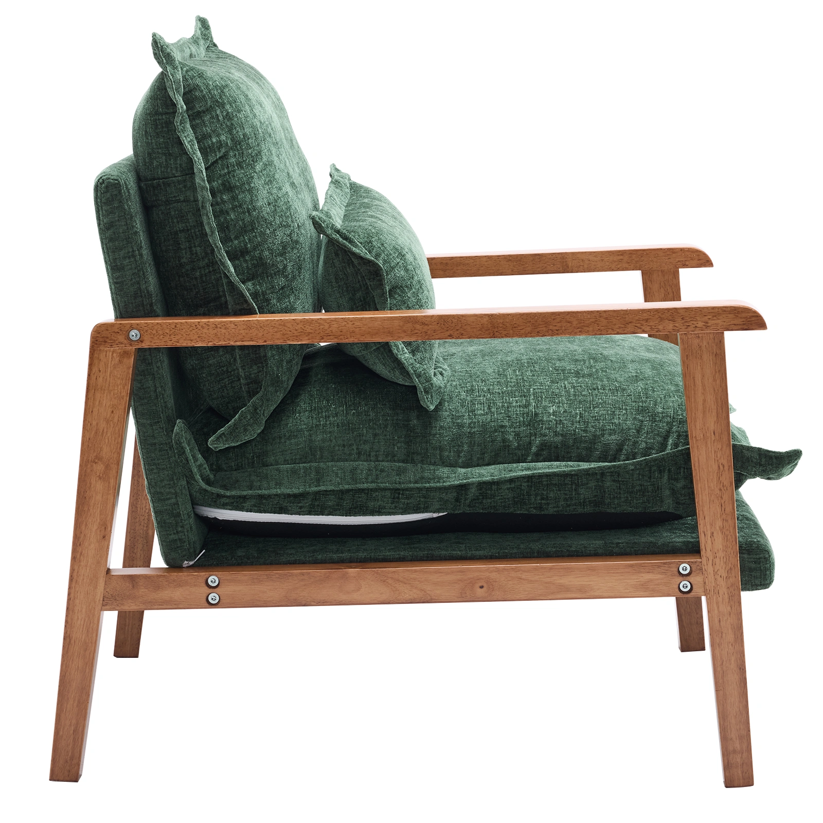 Cloud Shaped Indoor Leisure Chair with Solid Wood Armrest & Solid Wood Frame, Chenille Fabric Accent Chair with Lumbar Pillow, Single Sofa Chair Dark Green view 10