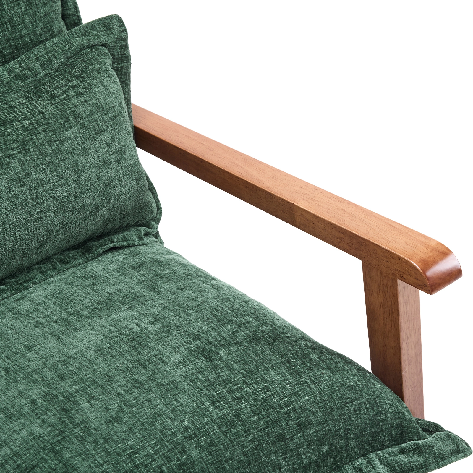 Cloud Shaped Indoor Leisure Chair with Solid Wood Armrest & Solid Wood Frame, Chenille Fabric Accent Chair with Lumbar Pillow, Single Sofa Chair Dark Green view 11