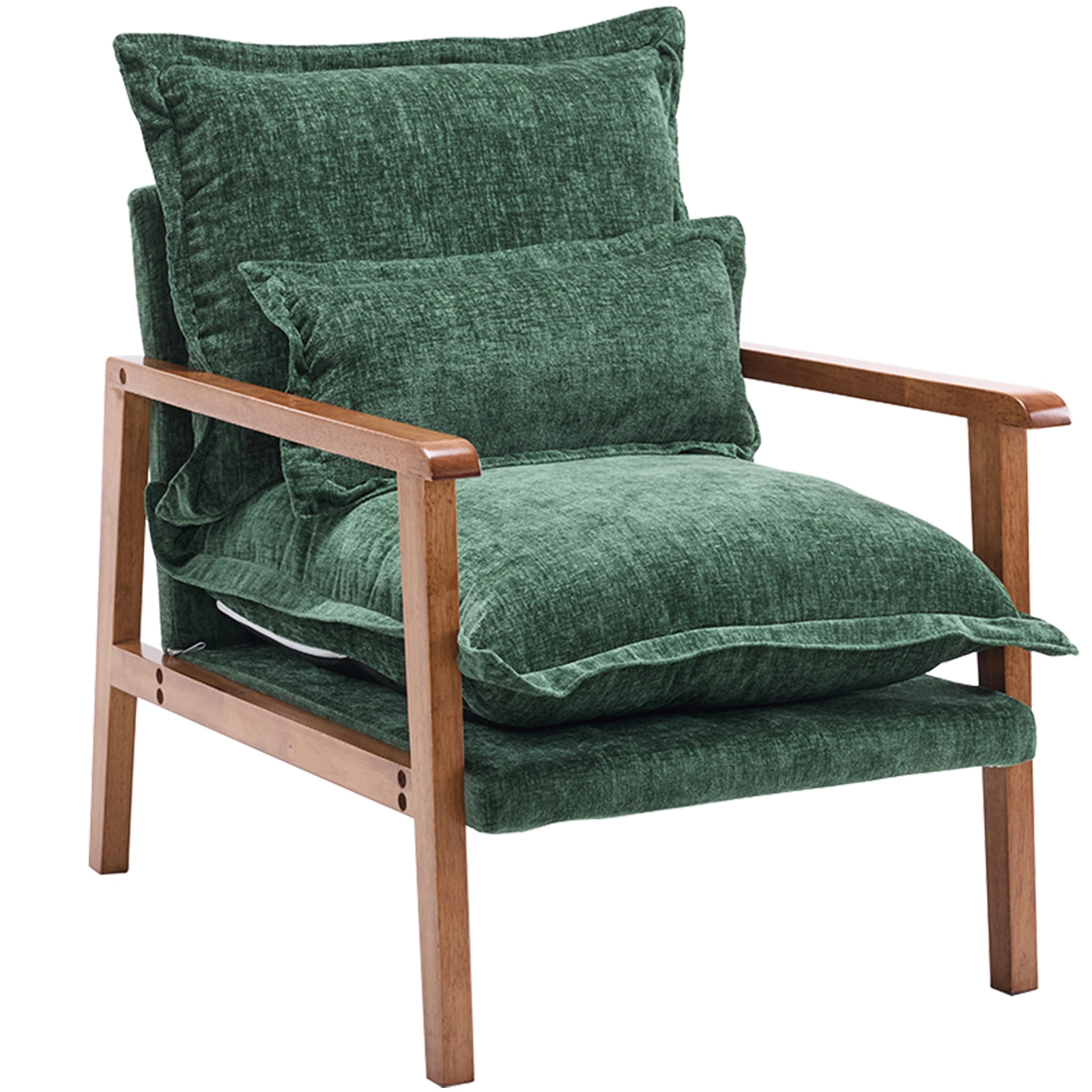 Cloud Shaped Indoor Leisure Chair with Solid Wood Armrest & Solid Wood Frame, Chenille Fabric Accent Chair with Lumbar Pillow, Single Sofa Chair Dark Green view 12