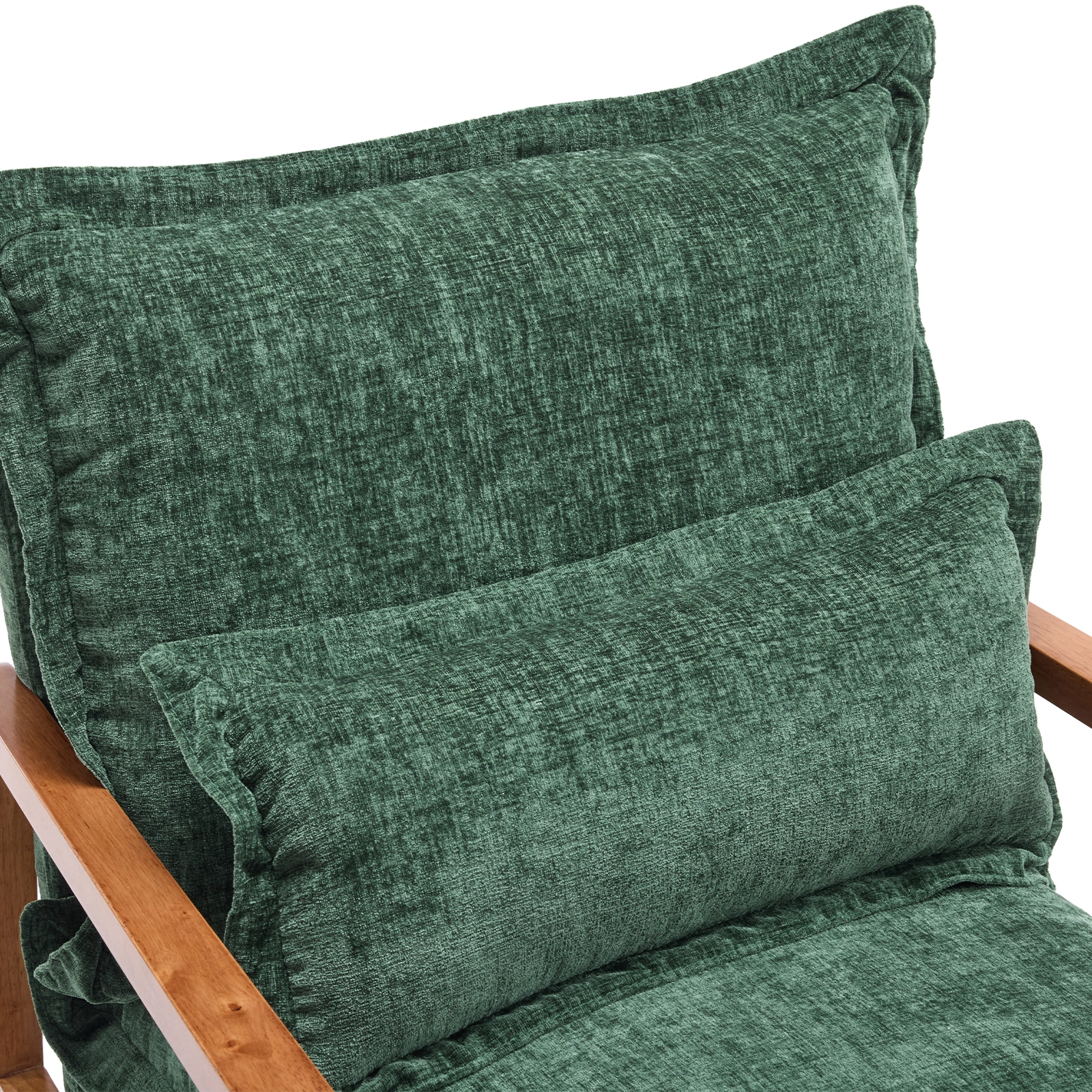 Cloud Shaped Indoor Leisure Chair with Solid Wood Armrest & Solid Wood Frame, Chenille Fabric Accent Chair with Lumbar Pillow, Single Sofa Chair Dark Green view 13