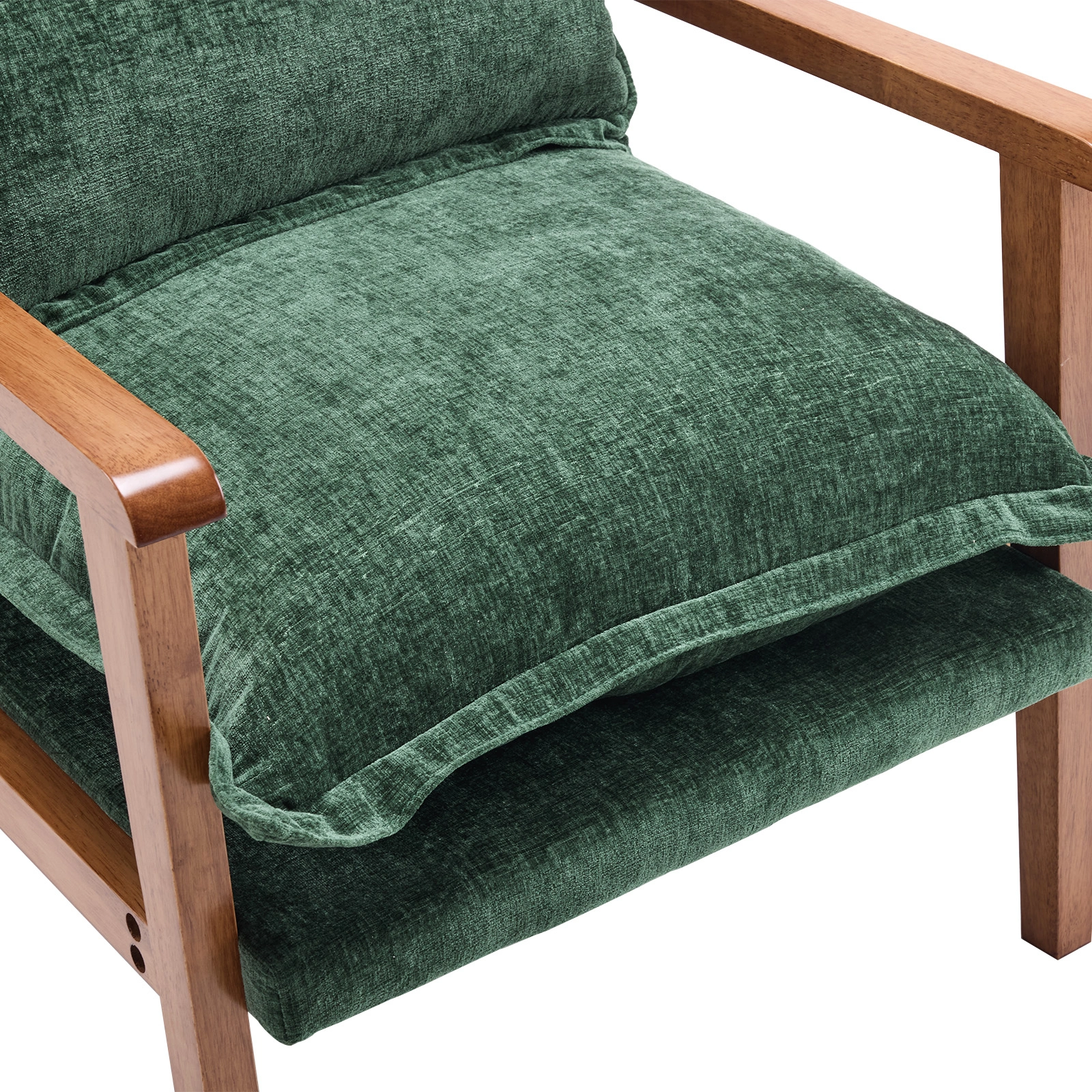 Cloud Shaped Indoor Leisure Chair with Solid Wood Armrest & Solid Wood Frame, Chenille Fabric Accent Chair with Lumbar Pillow, Single Sofa Chair Dark Green view 14