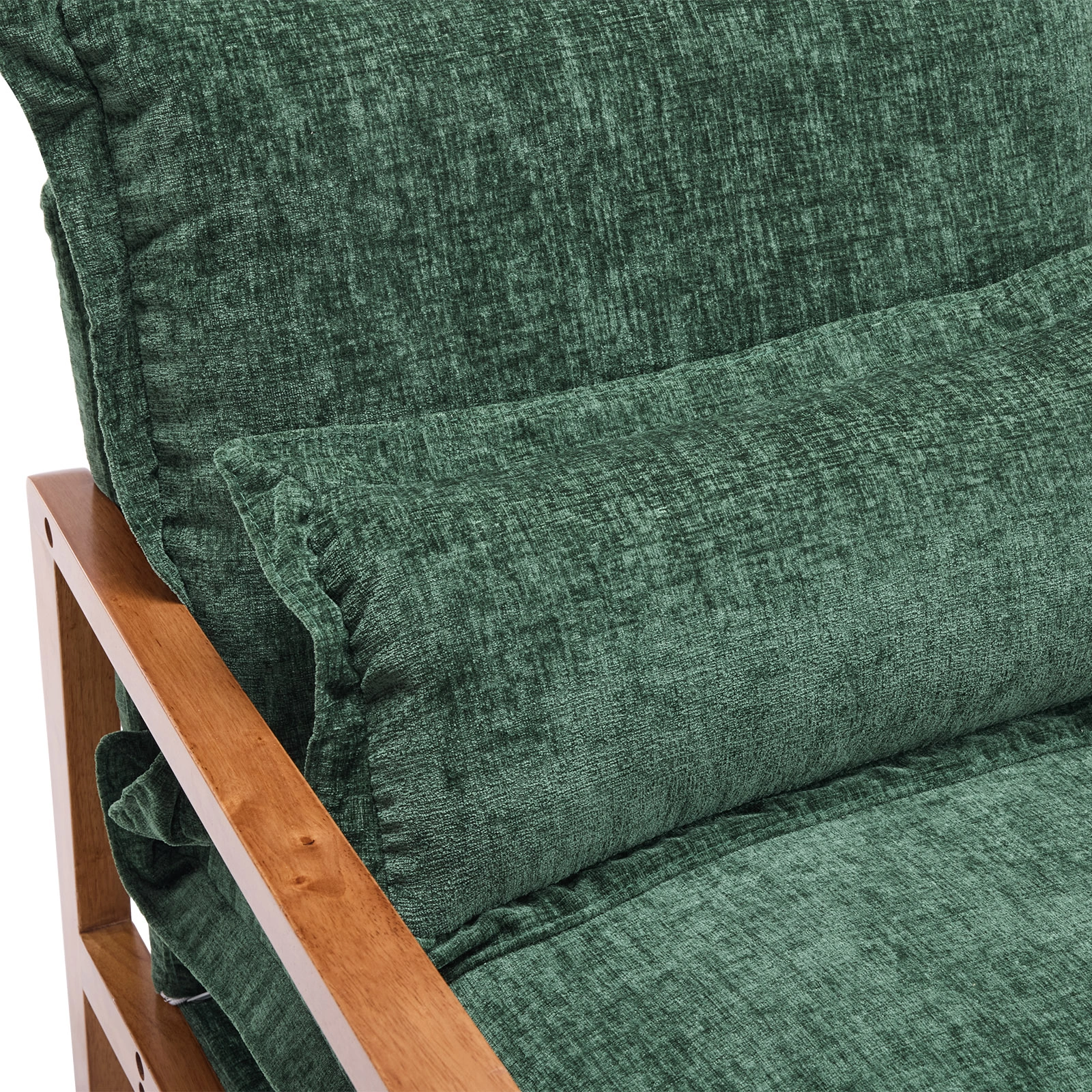 Cloud Shaped Indoor Leisure Chair with Solid Wood Armrest & Solid Wood Frame, Chenille Fabric Accent Chair with Lumbar Pillow, Single Sofa Chair Dark Green view 15