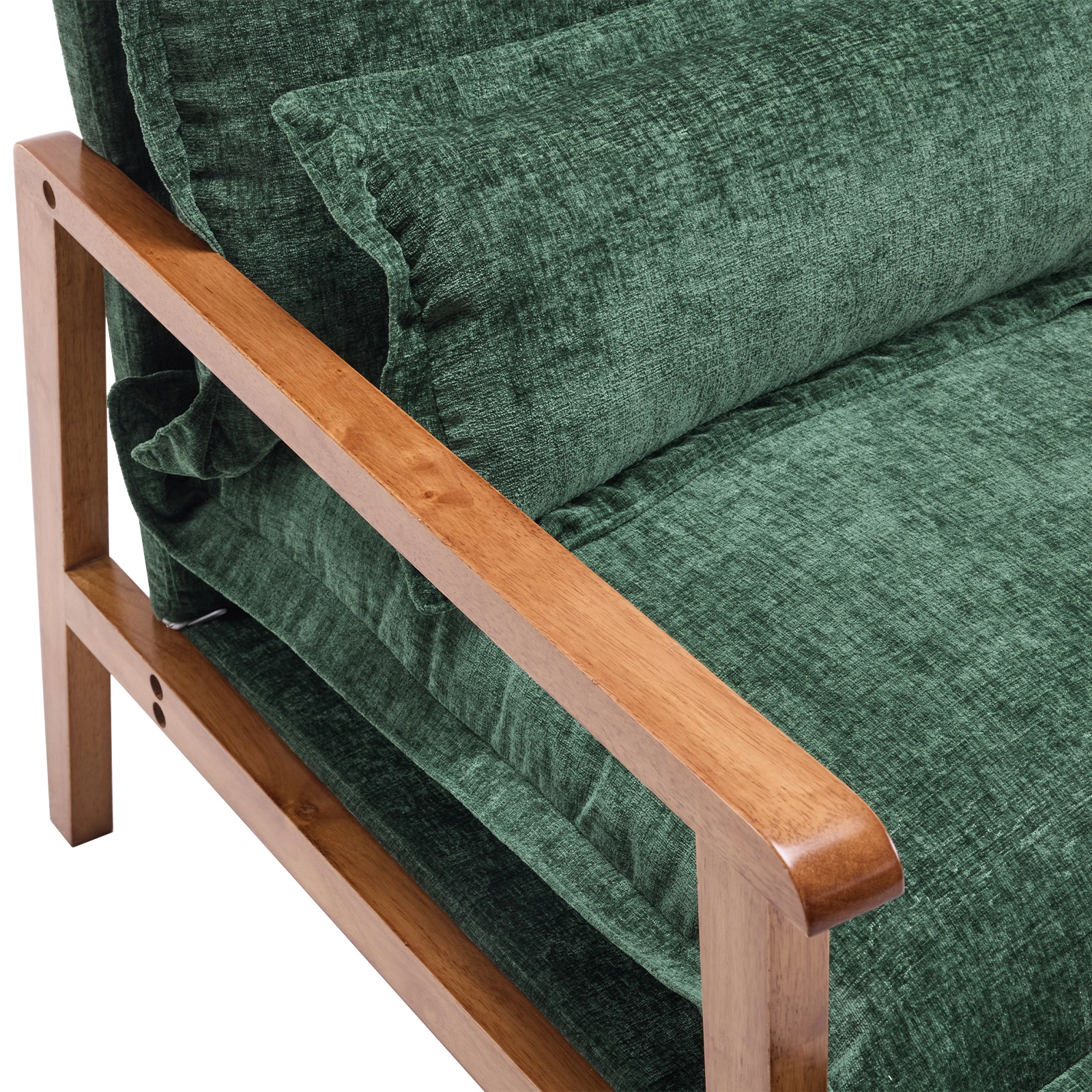 Cloud Shaped Indoor Leisure Chair with Solid Wood Armrest & Solid Wood Frame, Chenille Fabric Accent Chair with Lumbar Pillow, Single Sofa Chair Dark Green view 16