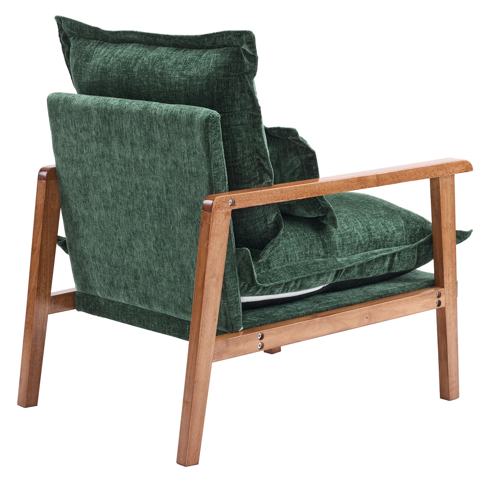 Cloud Shaped Indoor Leisure Chair with Solid Wood Armrest & Solid Wood Frame, Chenille Fabric Accent Chair with Lumbar Pillow, Single Sofa Chair Dark Green view 8