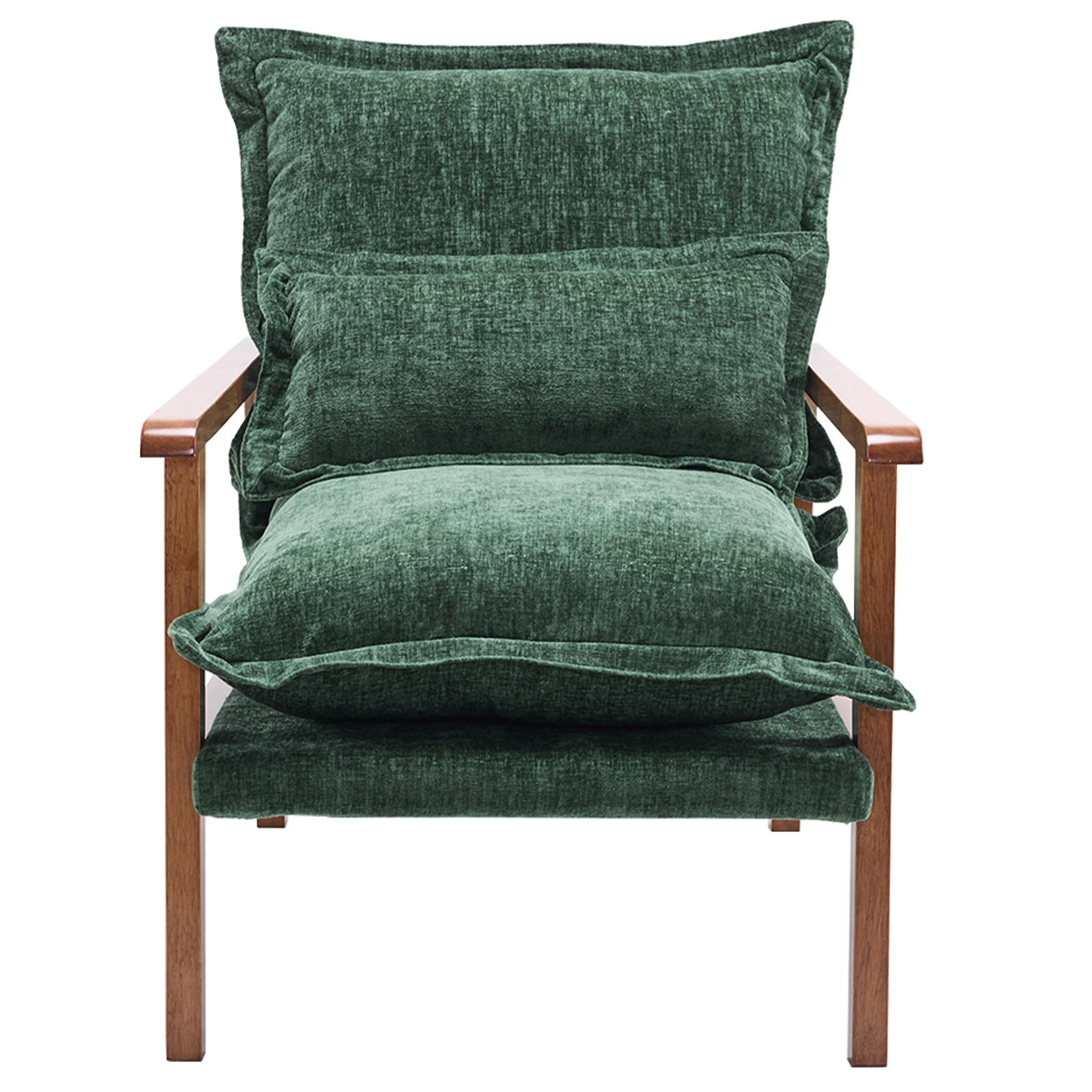 Cloud Shaped Indoor Leisure Chair with Solid Wood Armrest & Solid Wood Frame, Chenille Fabric Accent Chair with Lumbar Pillow, Single Sofa Chair Dark Green view 9