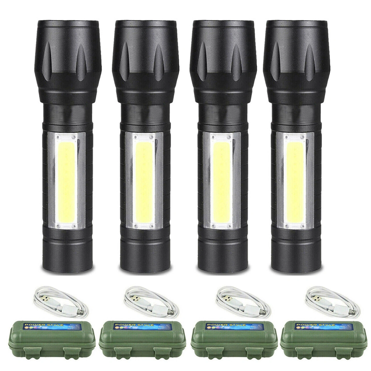 4 Pack Mini Zoomable LED Flashlight USB Rechargeable Camping Hiking Work Light